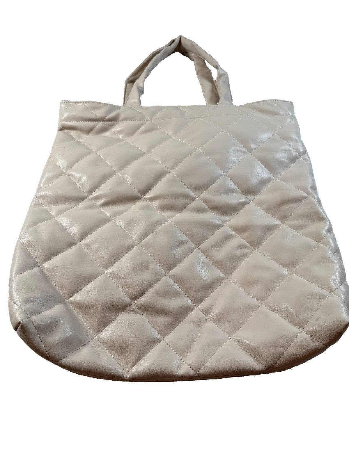 Stradivarius Tote Quilted Diamond Pattern Faux Leather Handbag Ivory Pre Owned