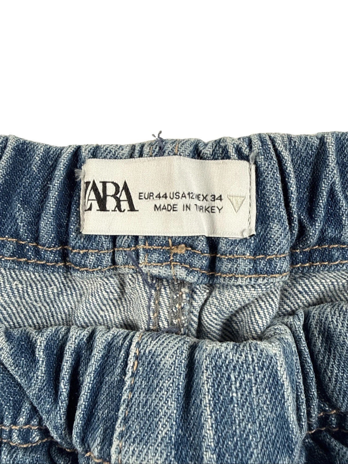 Zara Womens Wide Leg Denim Pullon Jean Pants HIppie Boho Size US 12 Pre Owned