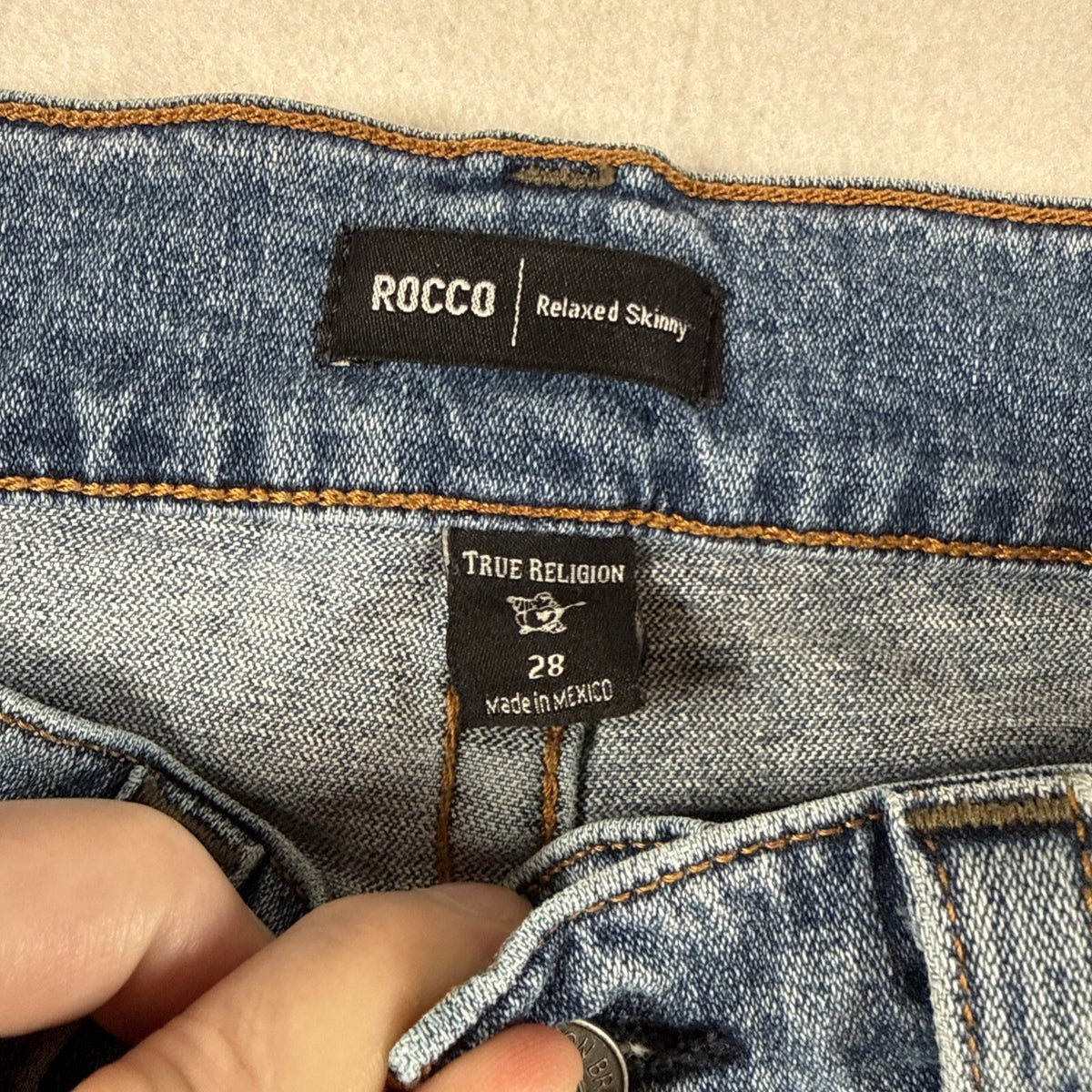 True Religion Rocco Womens Blue Jeans Relaxed Skinny Sz 28 Pre Owned