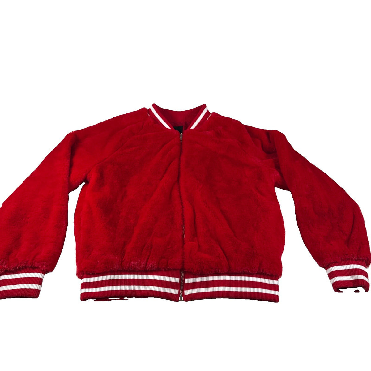 Forever 21 Faux Fur Bomber Jacket Full Zip Women's Red - Size L Pre Owned