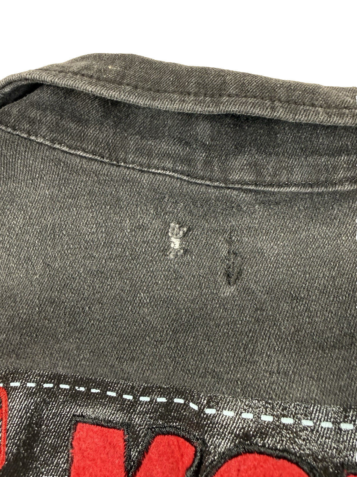 Black Pike Men Painted Graffiti, Embroidered Denim Jacket Black Size-S Pre Owned