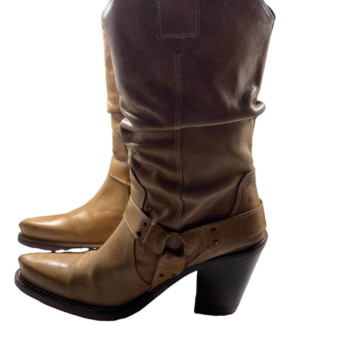 DESTROY Women Vintage Western Slouch Boots Tan Leather S- 41 Spain Pre Owned