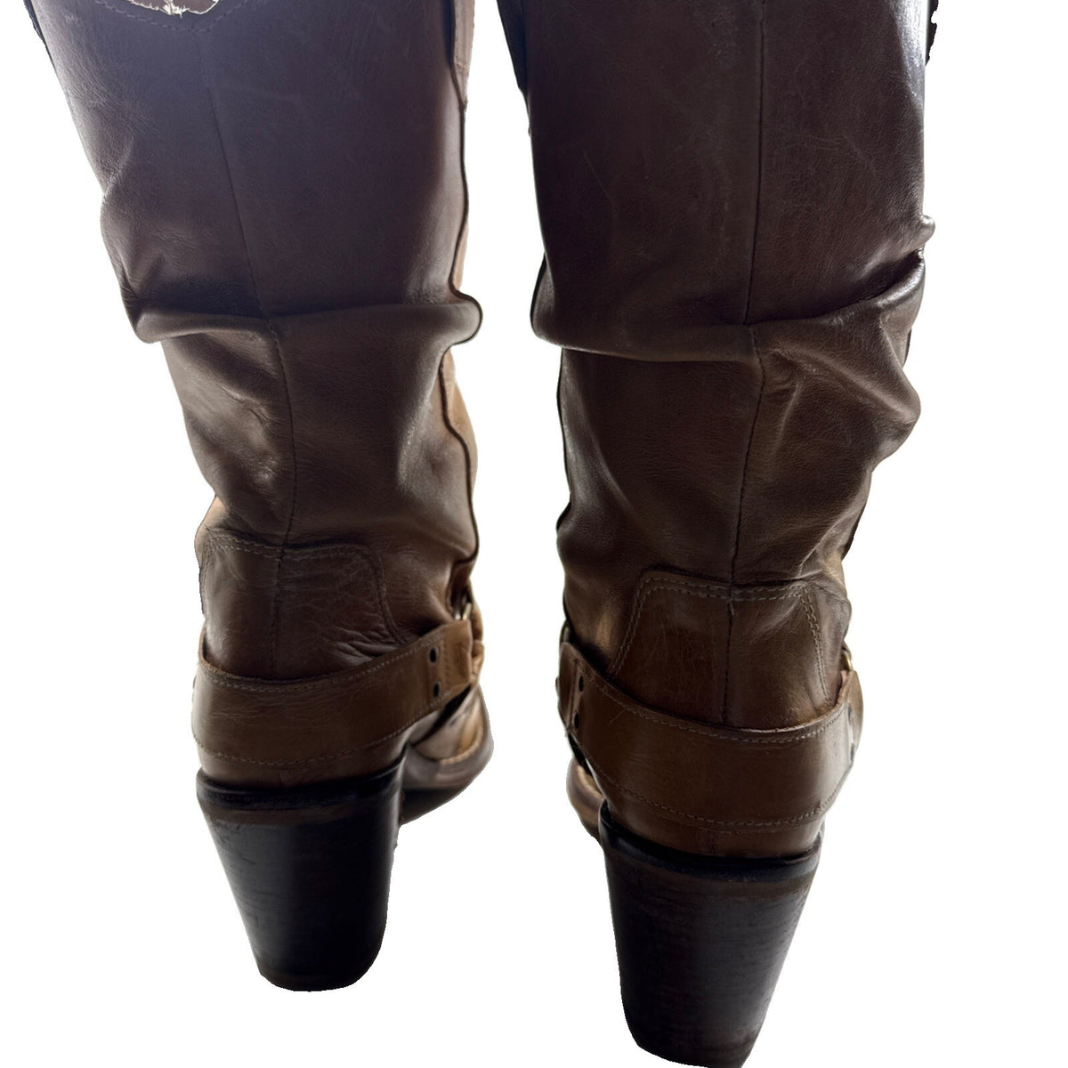 DESTROY Women Vintage Western Slouch Boots Tan Leather S- 41 Spain Pre Owned