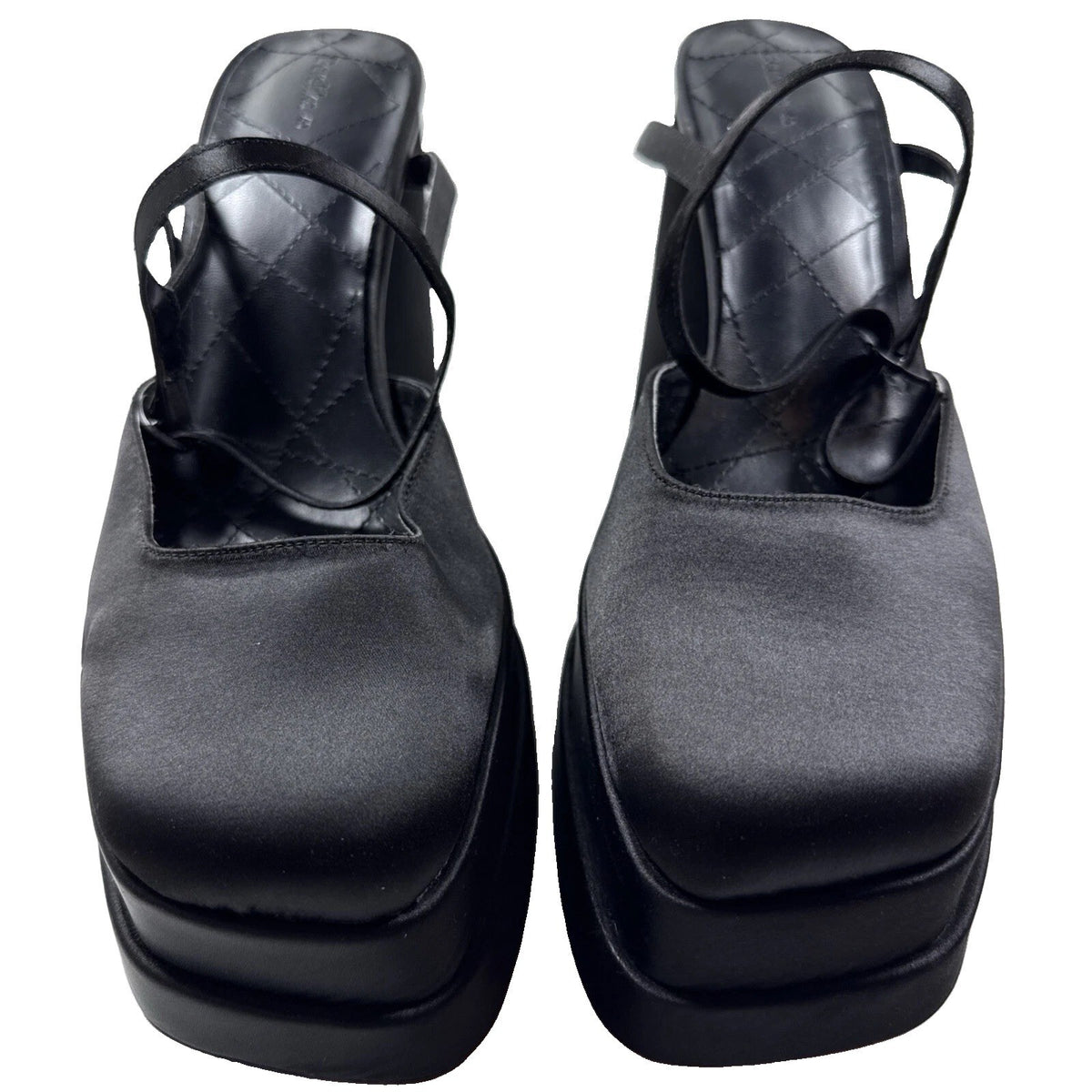 Bershka Women Square Toe Block Heeled Platform Heels in Black SIZE 9 Pre Owned