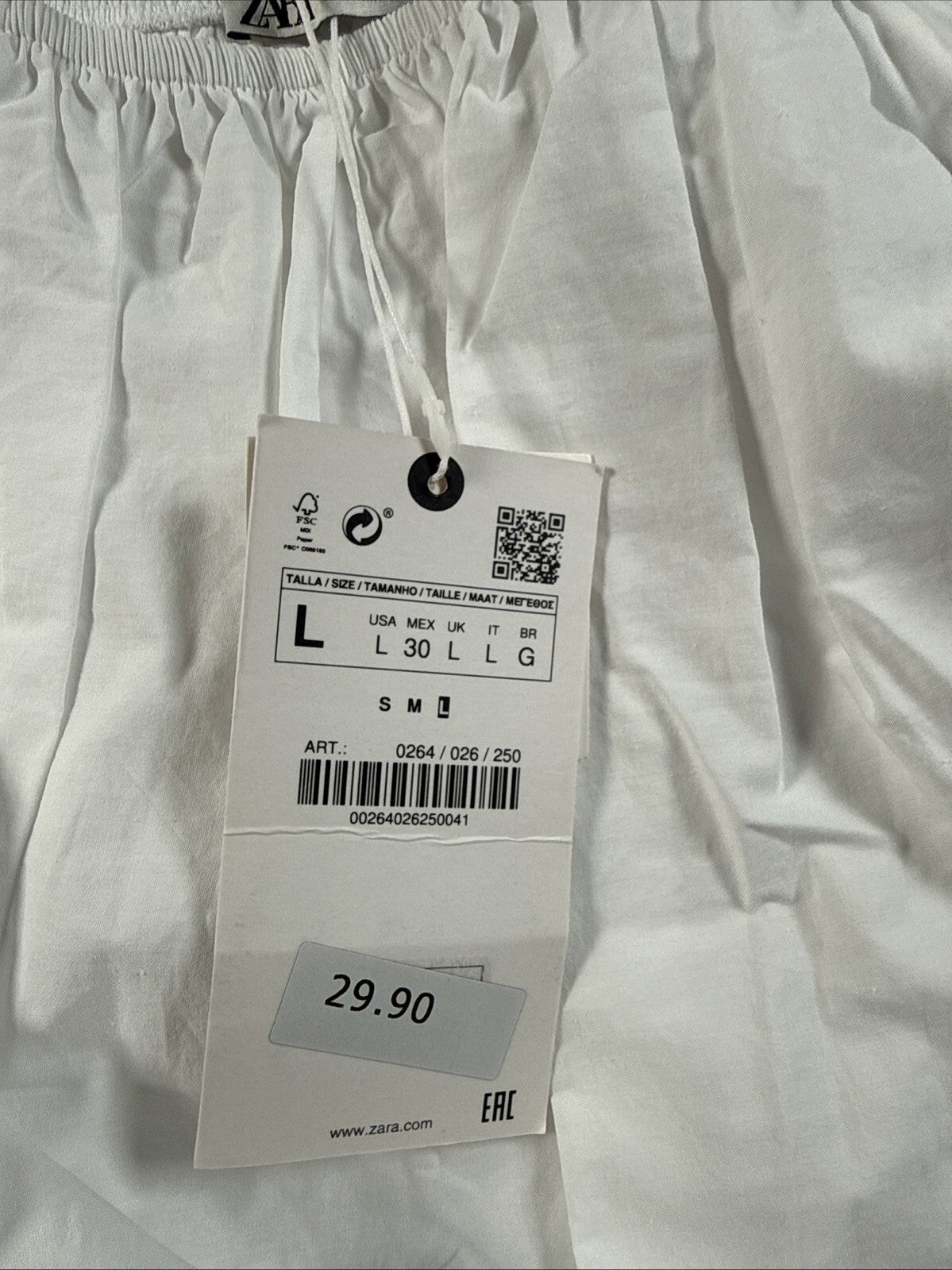 ZARA Womens Ballon Sleeve Crop Top Blouse White SZ Large New With Tag Pre Owned