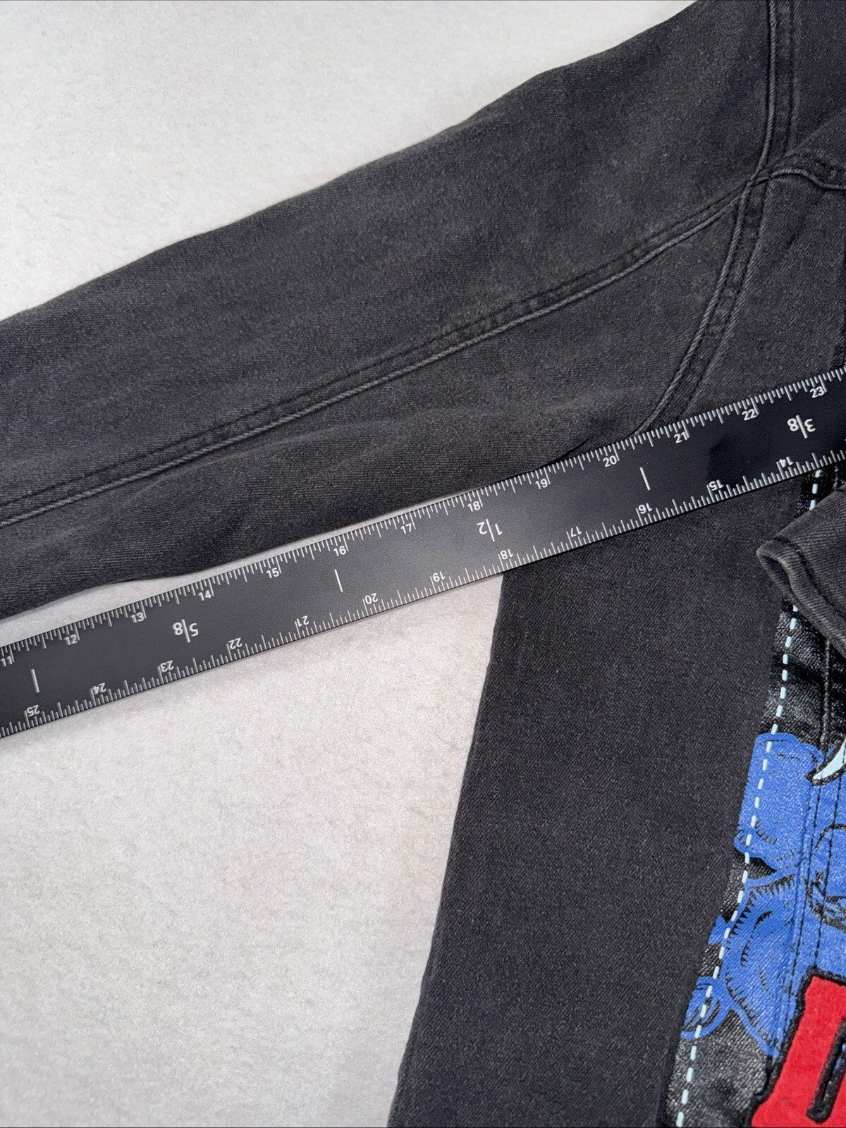 Black Pike Men Painted Graffiti, Embroidered Denim Jacket Black Size-S Pre Owned
