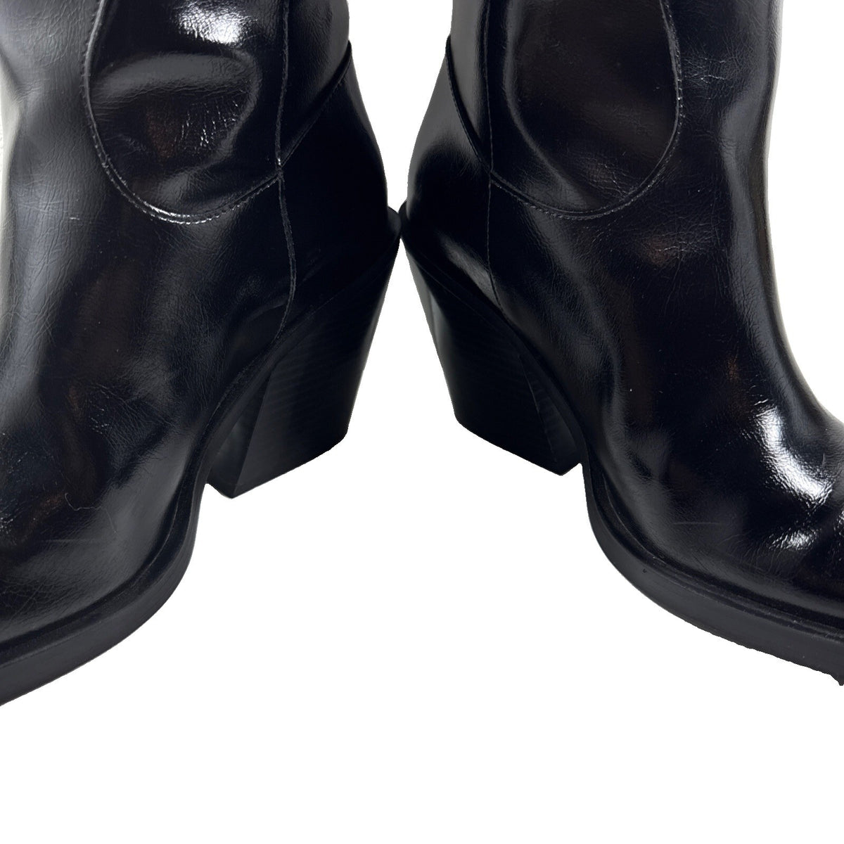 Zara Knee High Black Leather Cowboy Boots Classic Size 10 Pre Owned