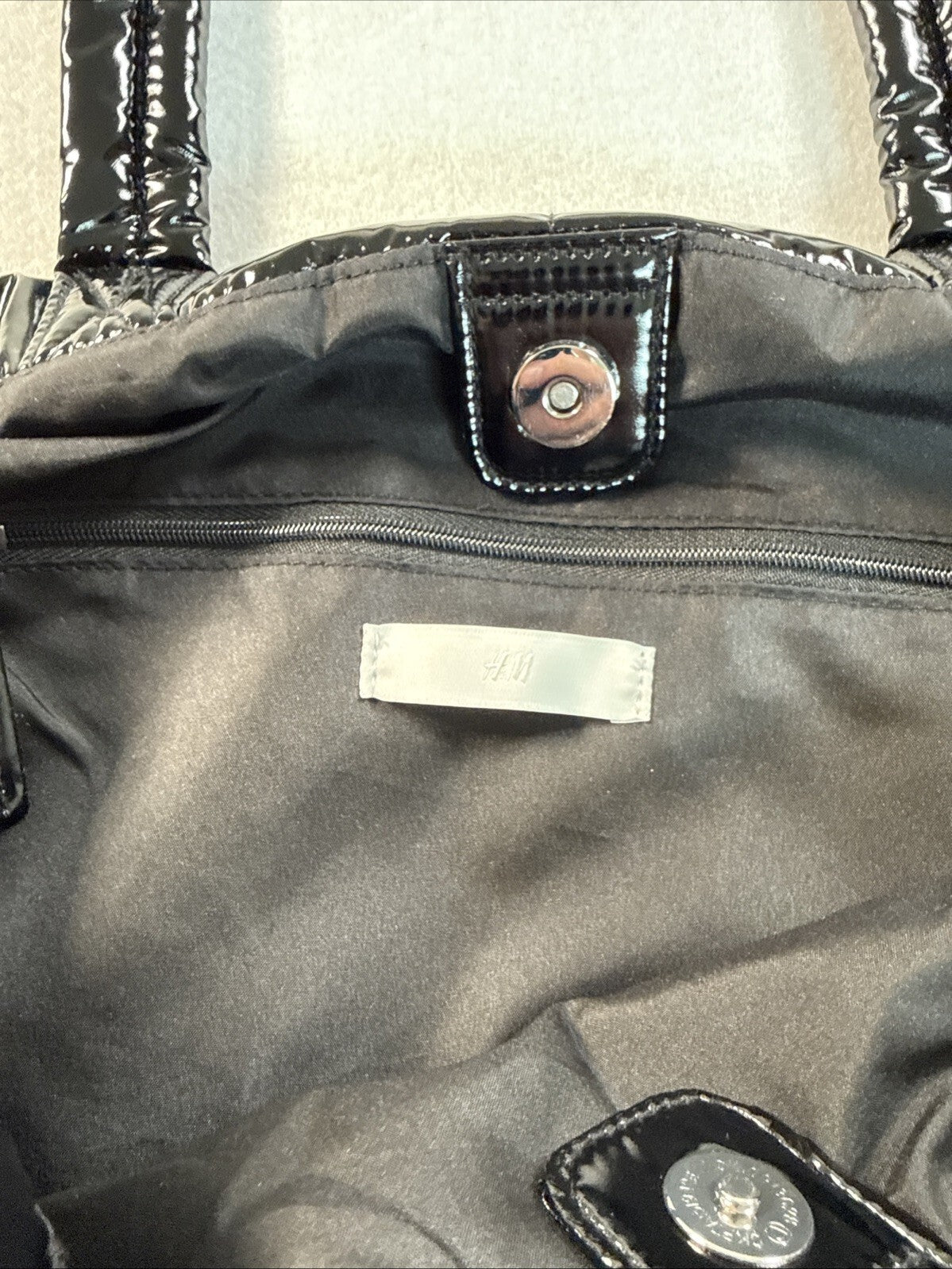 H&M Tote Shoulder Bag Purse Black Puffy Nylon Pre Owned