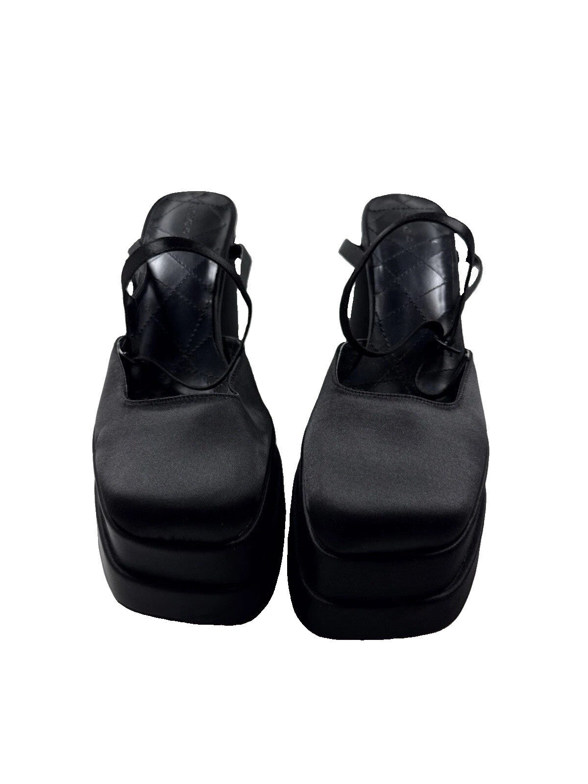 Bershka Women Square Toe Block Heeled Platform Heels in Black SIZE 9 Pre Owned