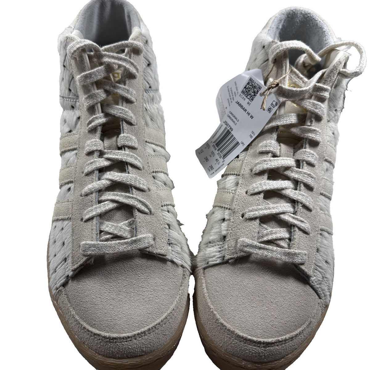 adidas Jabbar Hi  Womens Off White Sneakers Size 12 JS0799 Pony Hair NWT
