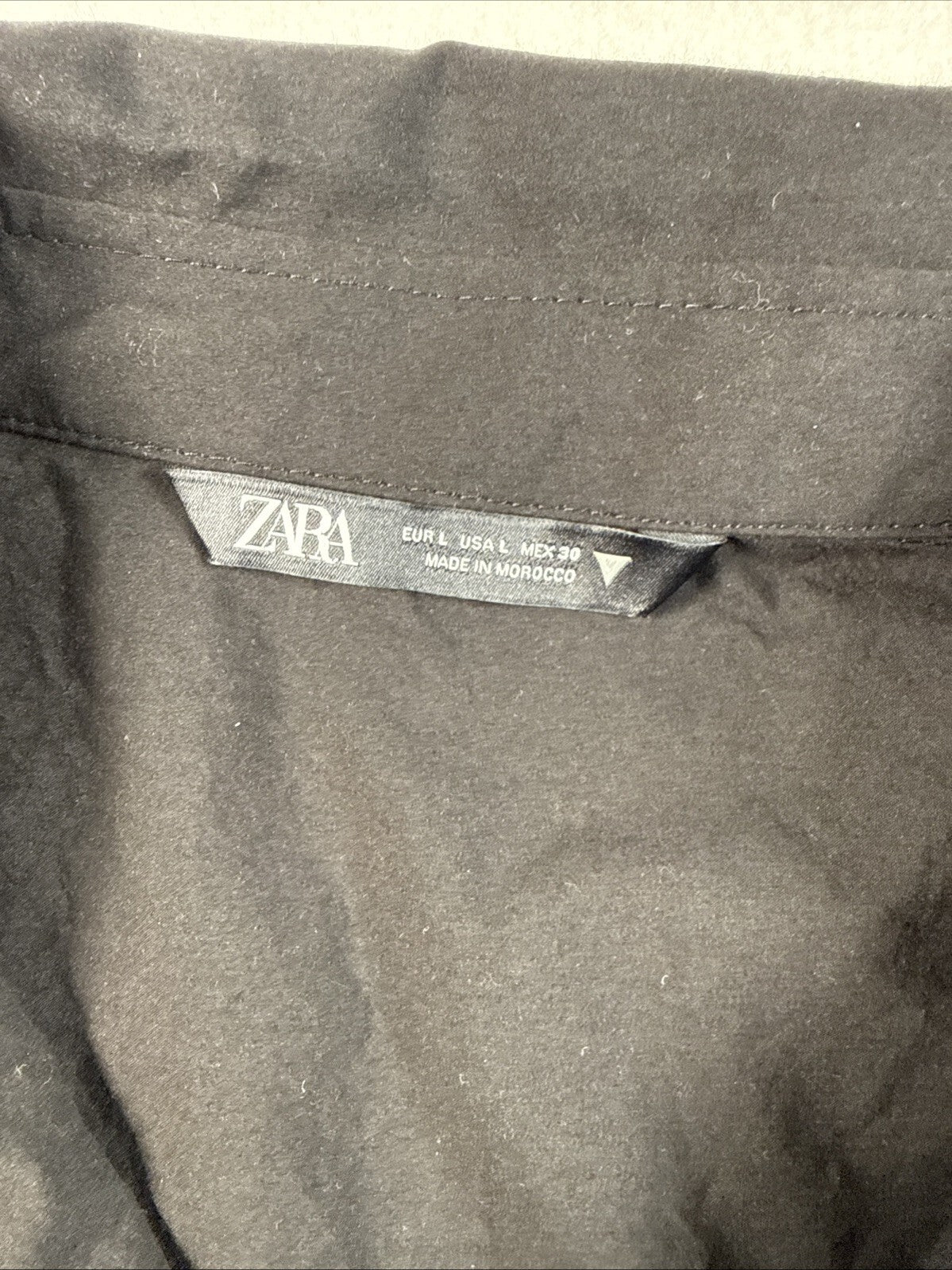 Zara Womens Shirt Crop Top Poplin Black Button Up Short Sleeve Sz L Pre Owned