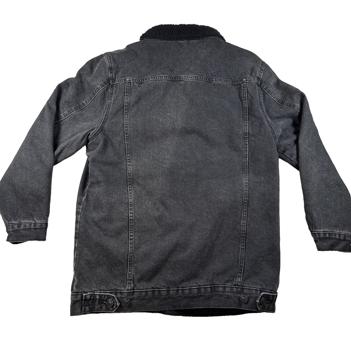 Bershka Men's Washed Black Denim Trucker Jacket Size Oversized Small Pre Owned