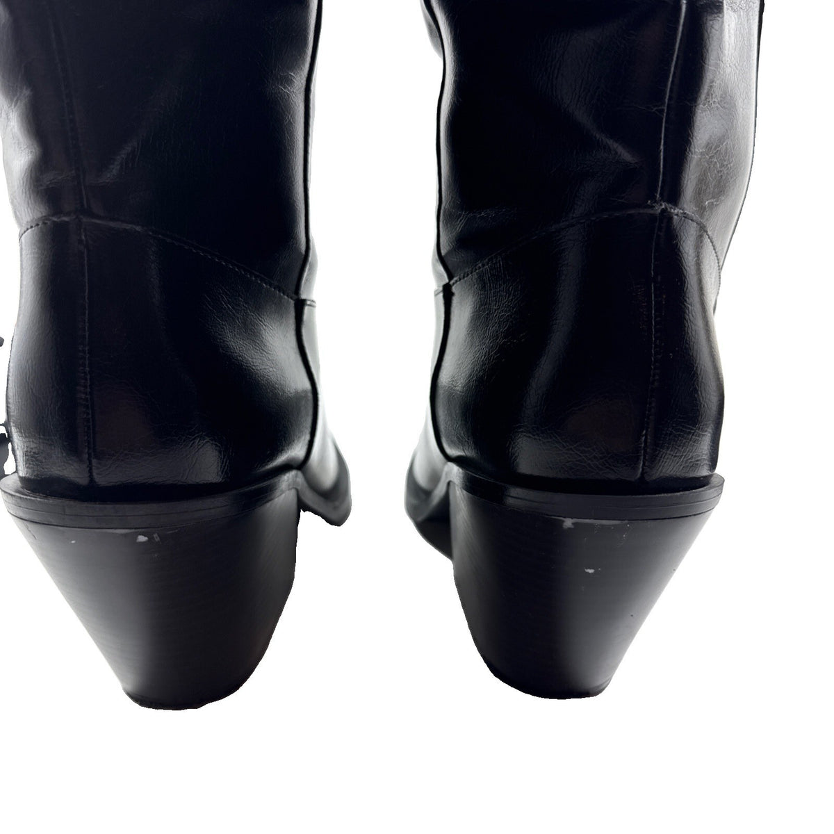 Zara Knee High Black Leather Cowboy Boots Classic Size 10 Pre Owned