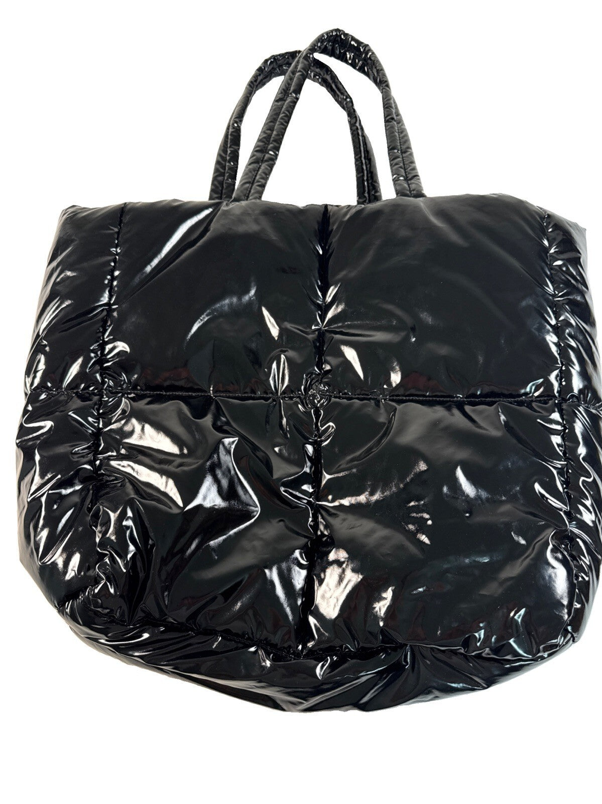 H&M Tote Shoulder Bag Purse Black Puffy Nylon Pre Owned