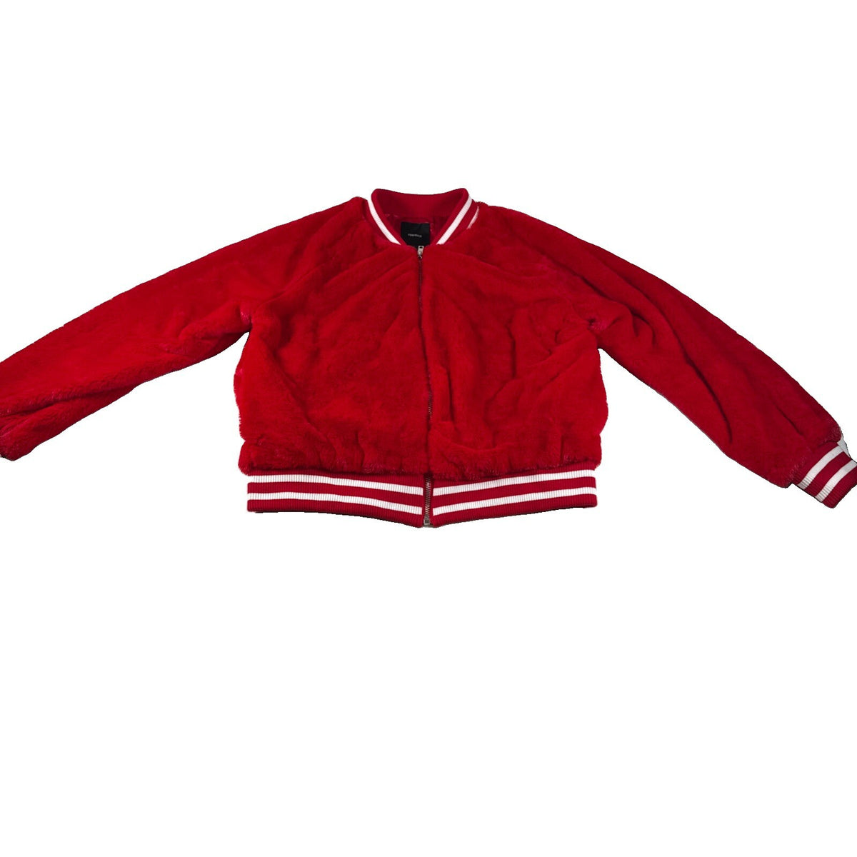Forever 21 Faux Fur Bomber Jacket Full Zip Women's Red - Size L Pre Owned