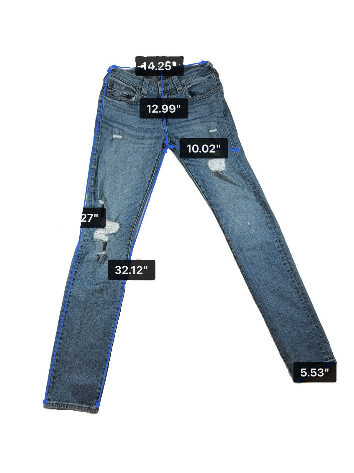 True Religion Rocco Womens Blue Jeans Relaxed Skinny Sz 28 Pre Owned