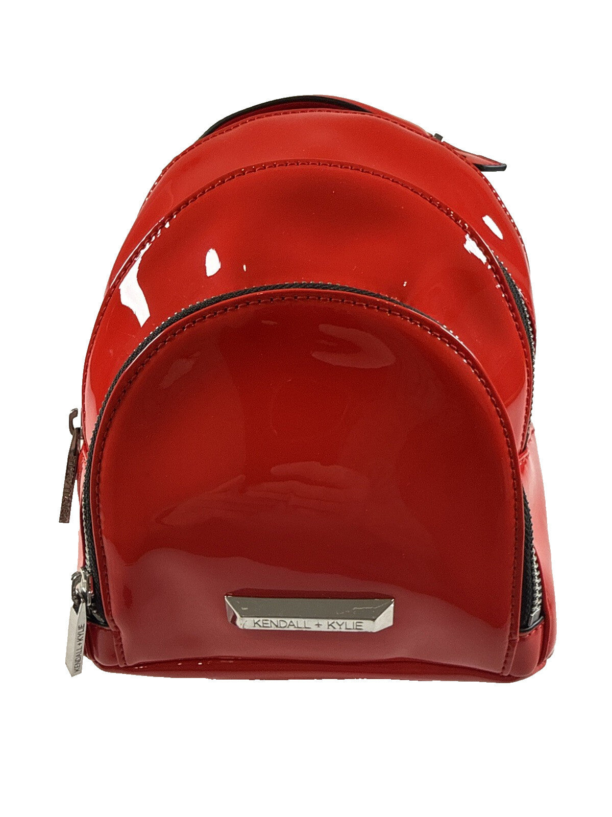 KENDALL + KYLIE Red Glossy Mini Backpack Zip Closure Silver Hardware Pre Owned