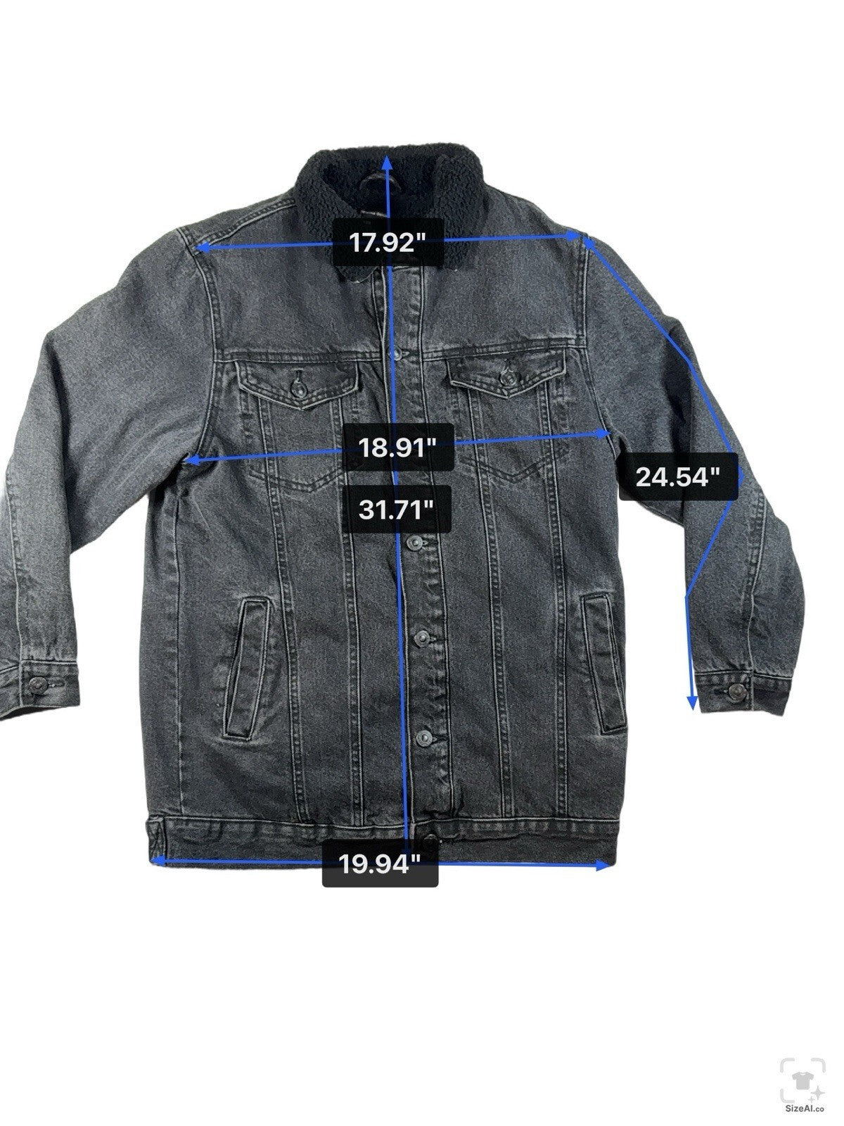 Bershka Men's Washed Black Denim Trucker Jacket Size Oversized Small Pre Owned