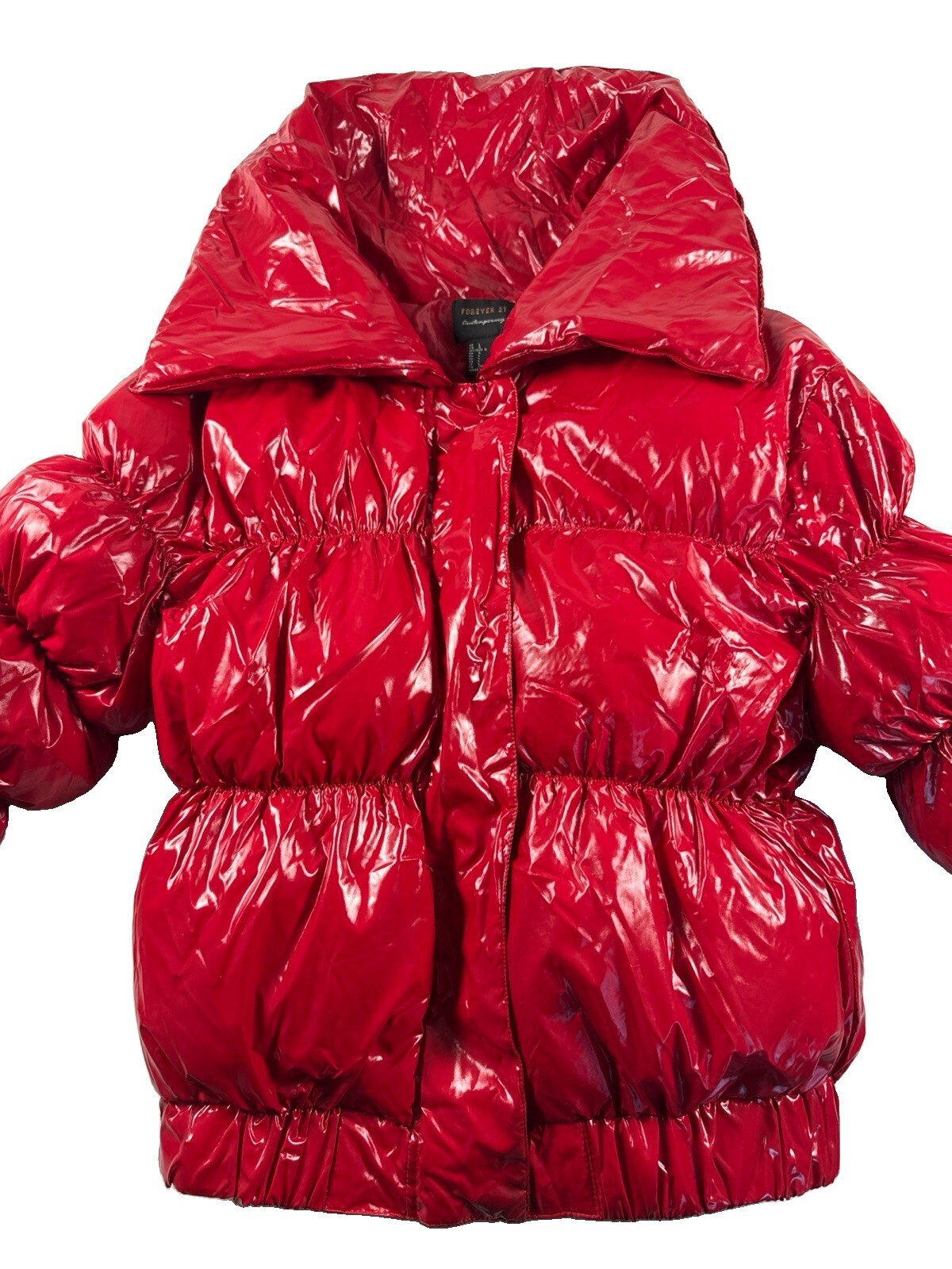 Forever 21  Full Zip-Up Shiny Pink Puffer Jacket Women S