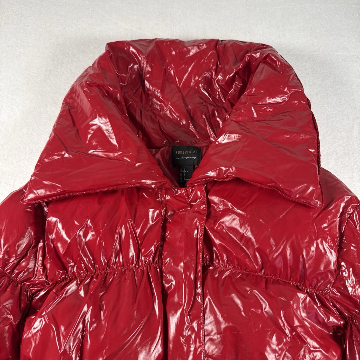 Forever 21  Full Zip-Up Shiny Pink Puffer Jacket Women S