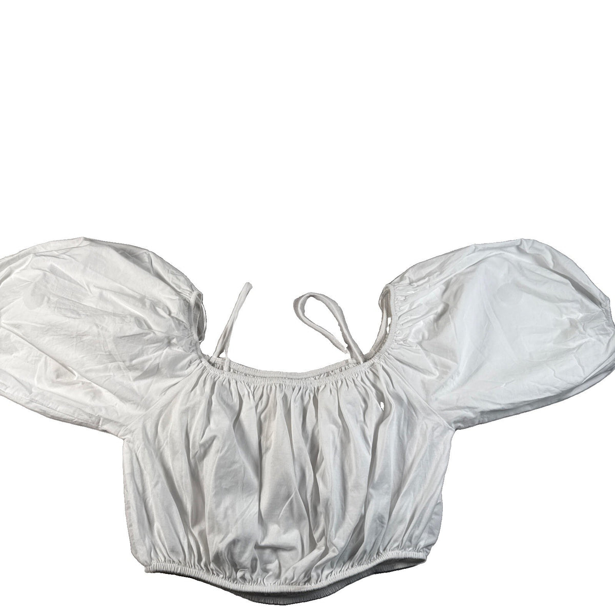 ZARA Womens Ballon Sleeve Crop Top Blouse White SZ Large New With Tag Pre Owned