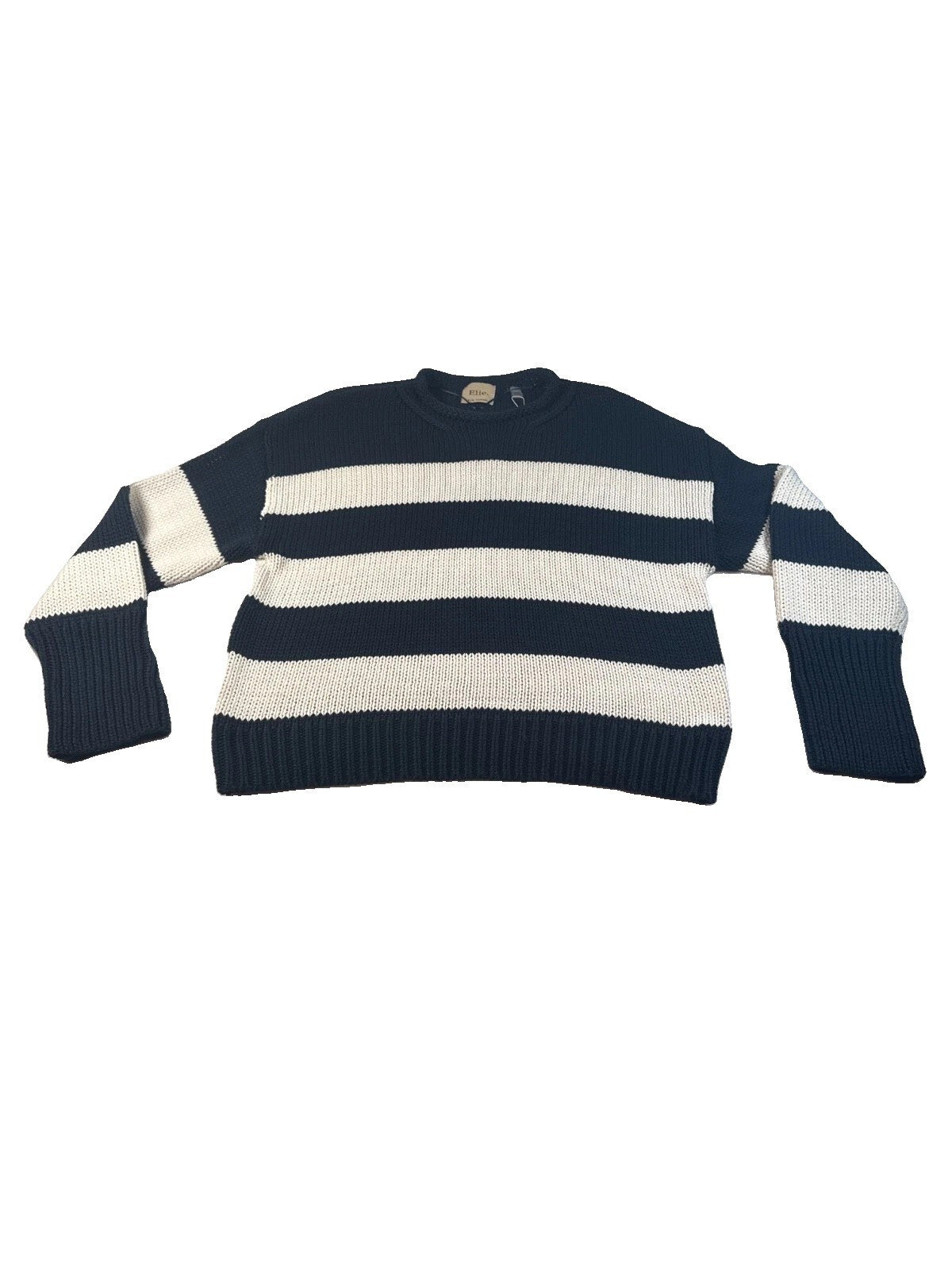 Elie Tahari Women Blue With White Striped Cotton Knit Sweater XL/TG New With Tag