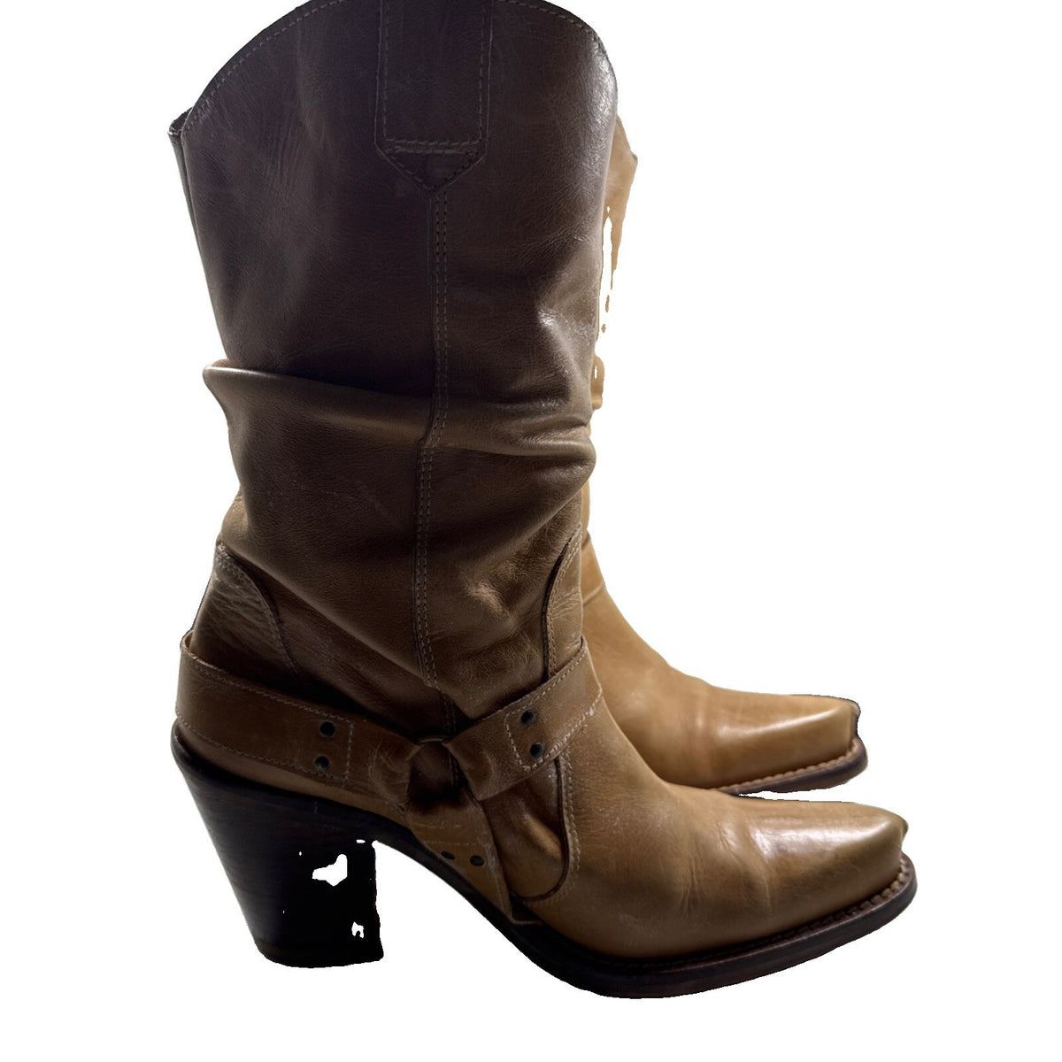 DESTROY Women Vintage Western Slouch Boots Tan Leather S- 41 Spain Pre Owned