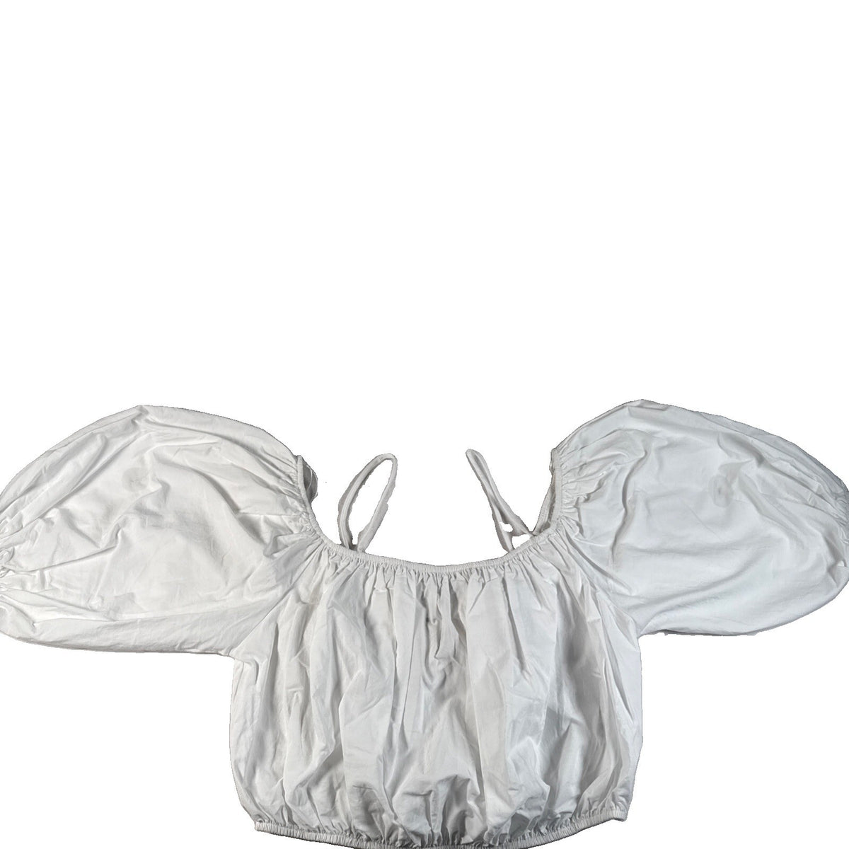 ZARA Womens Ballon Sleeve Crop Top Blouse White SZ Large New With Tag Pre Owned