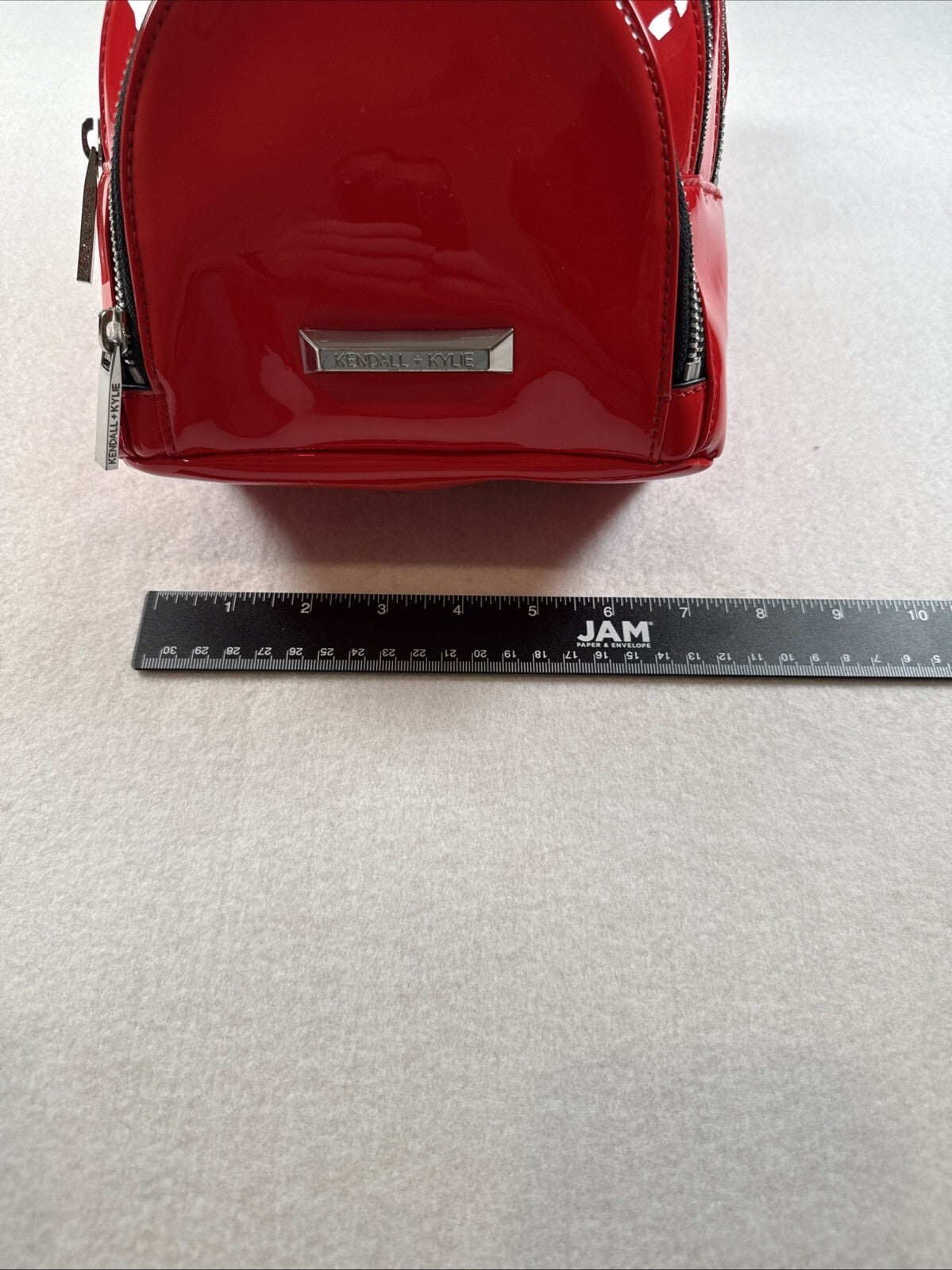 KENDALL + KYLIE Red Glossy Mini Backpack Zip Closure Silver Hardware Pre Owned