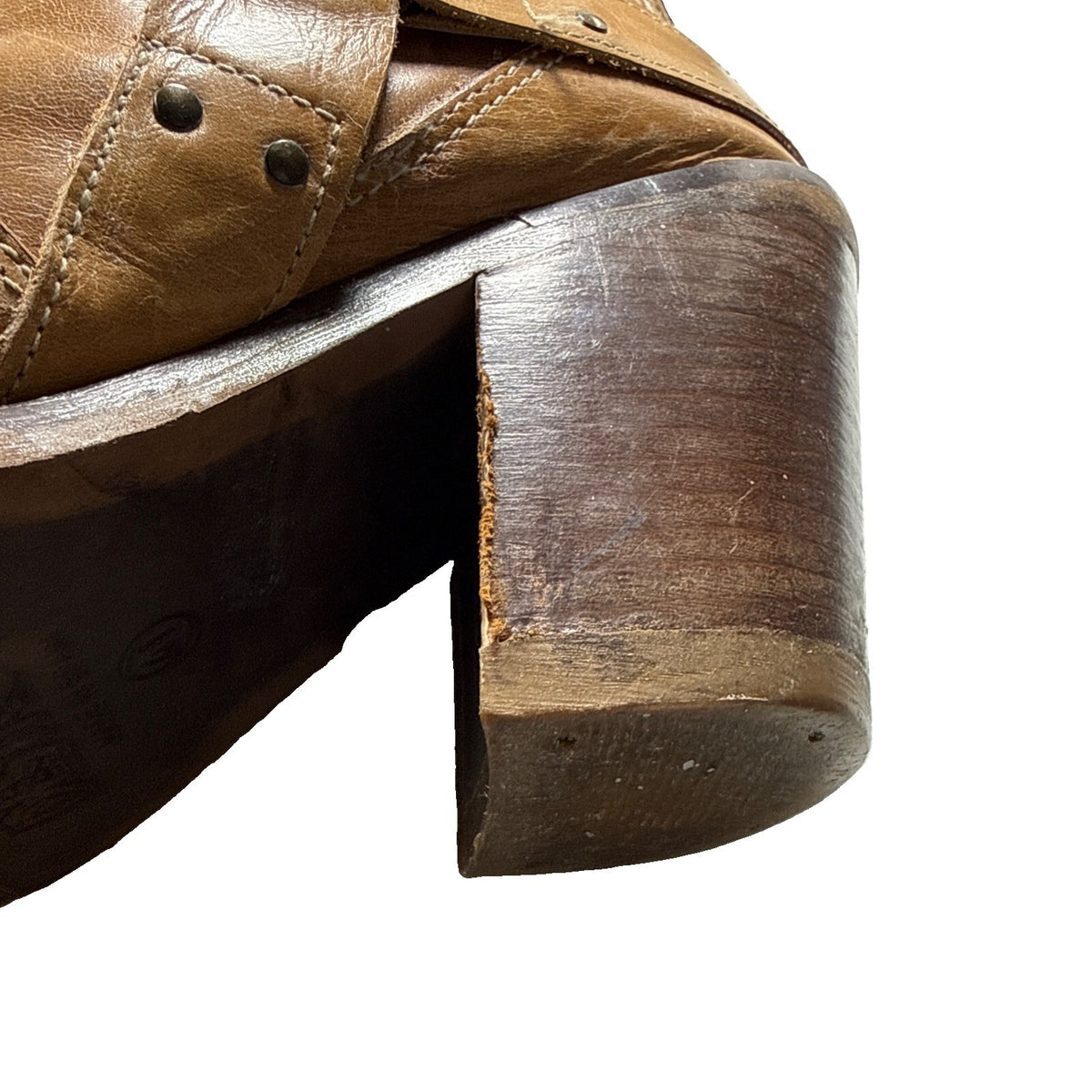 DESTROY Women Vintage Western Slouch Boots Tan Leather S- 41 Spain Pre Owned