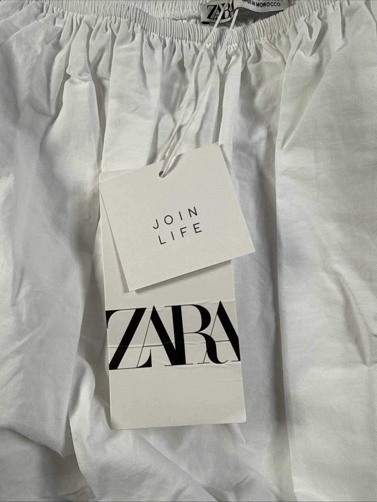 ZARA Womens Ballon Sleeve Crop Top Blouse White SZ Large New With Tag Pre Owned