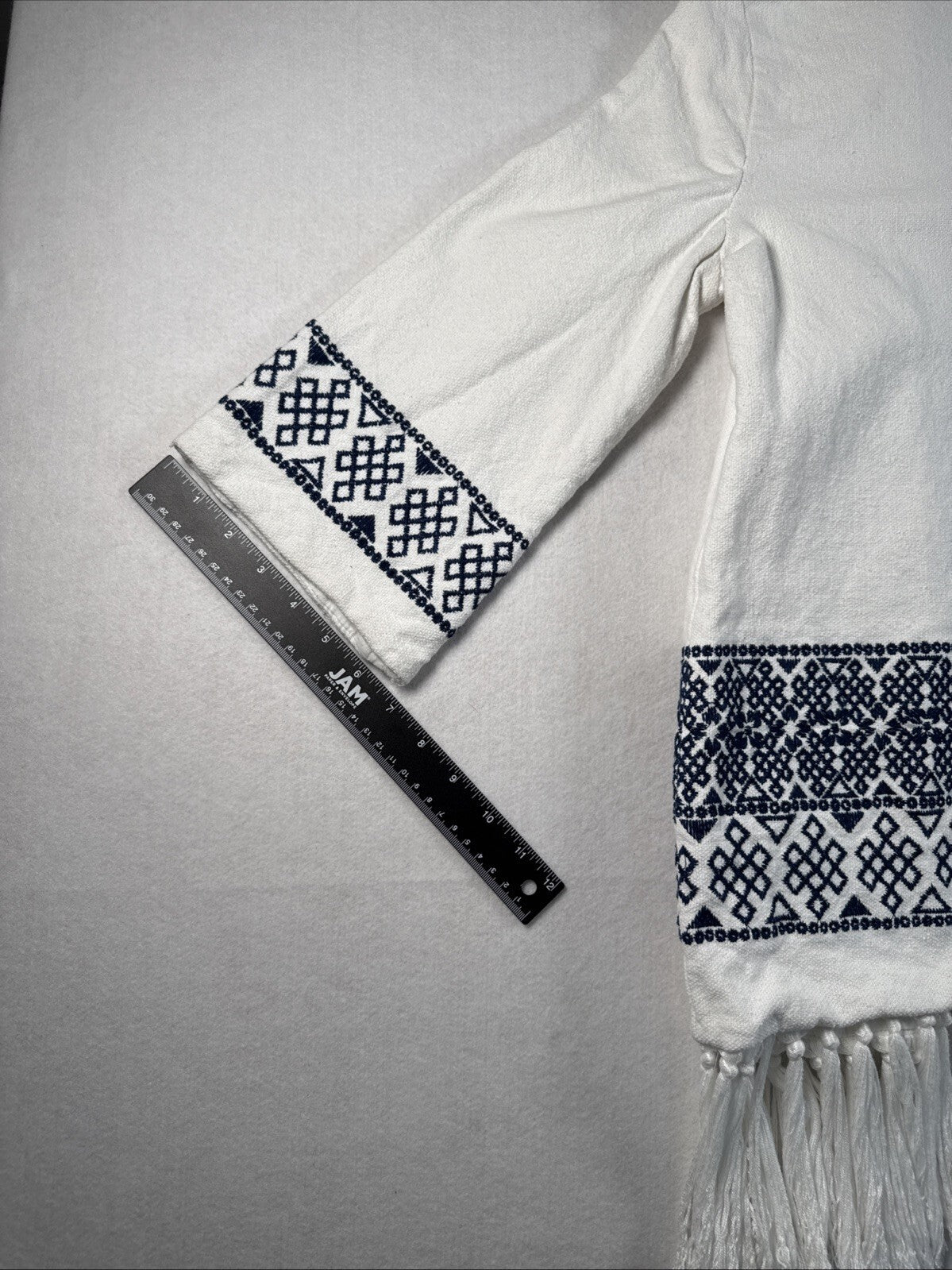 Zara Aztec Embroidered Fringe Jacket in Optic White Sz M Pre Owned