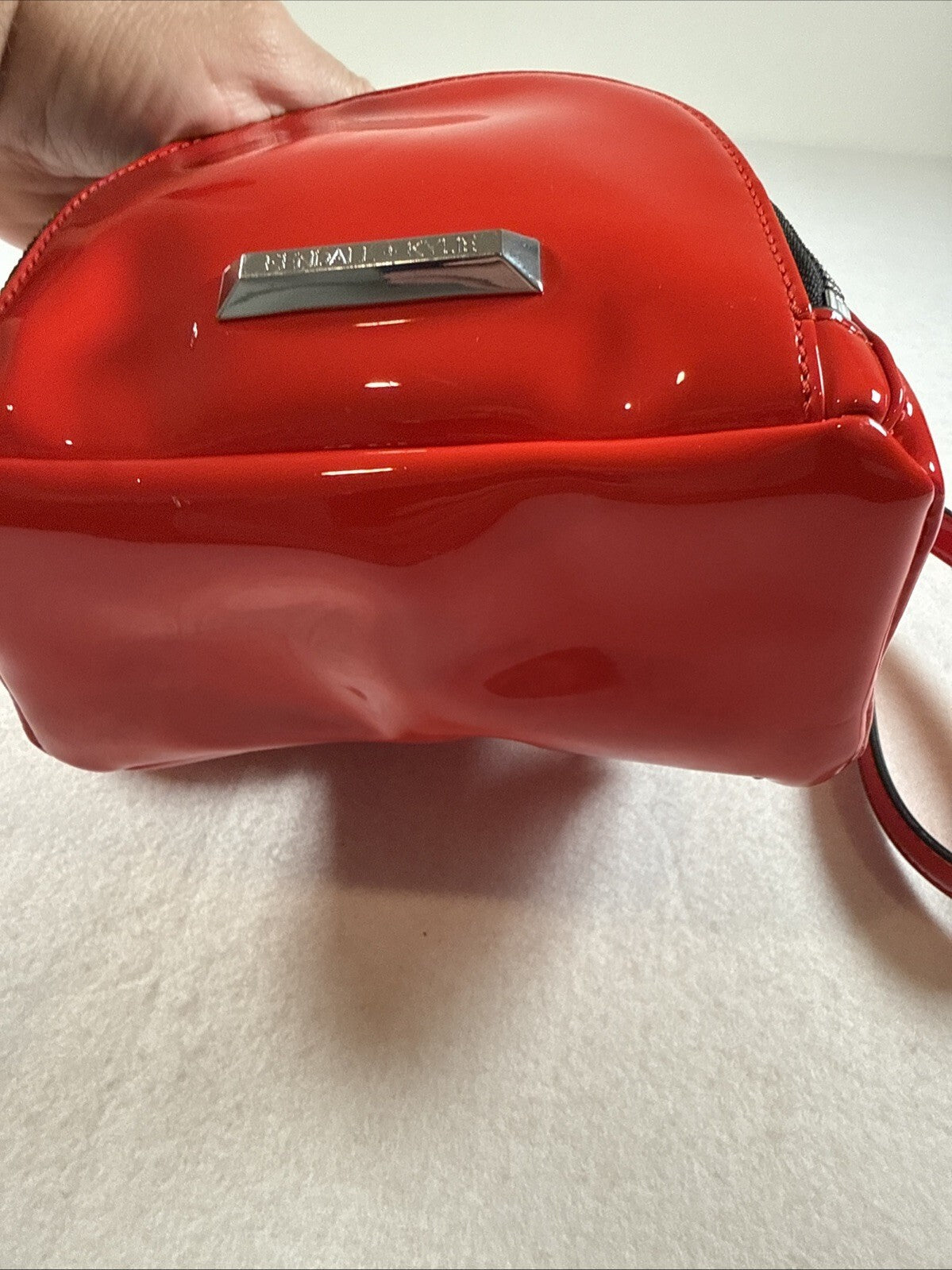 KENDALL + KYLIE Red Glossy Mini Backpack Zip Closure Silver Hardware Pre Owned