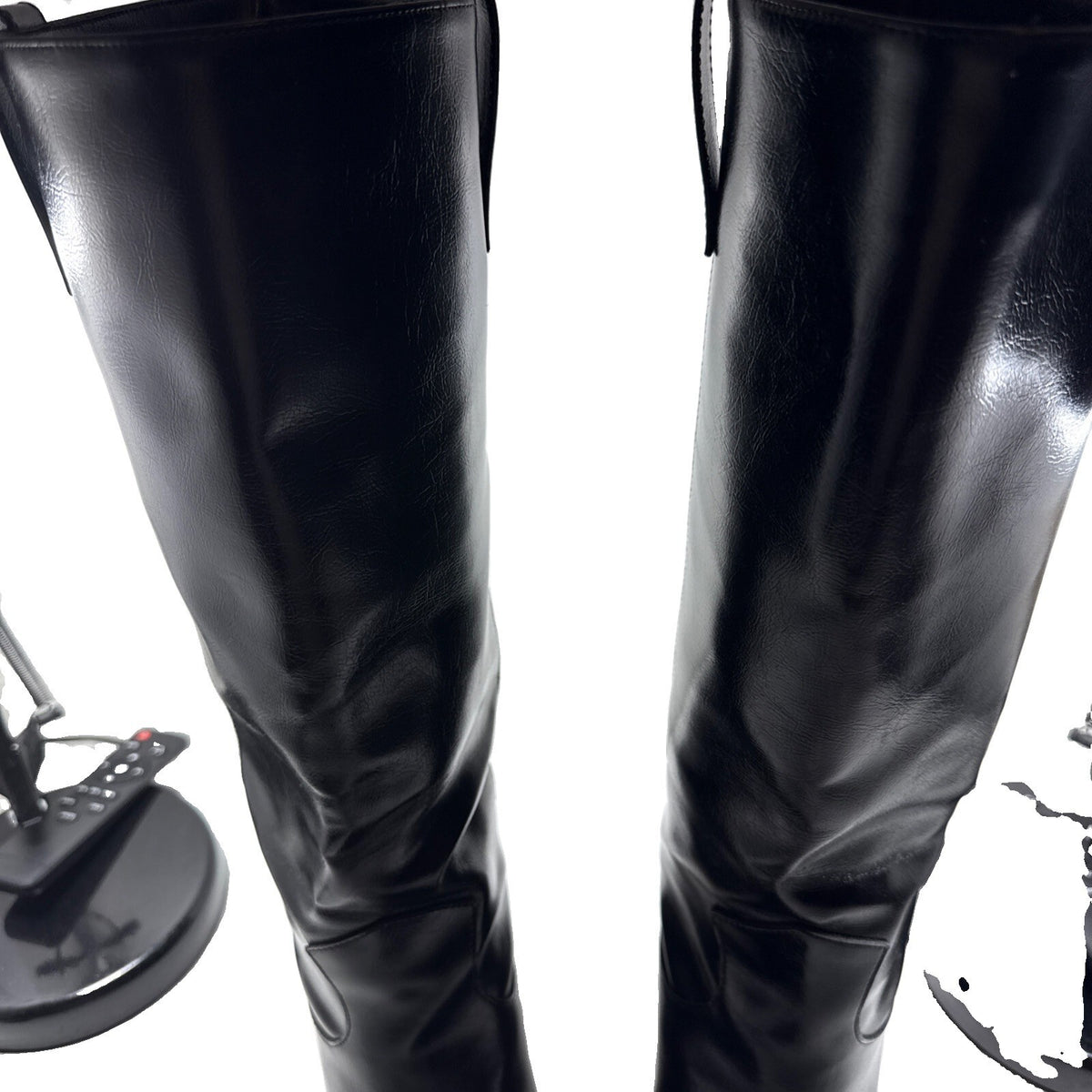 Zara Knee High Black Leather Cowboy Boots Classic Size 10 Pre Owned