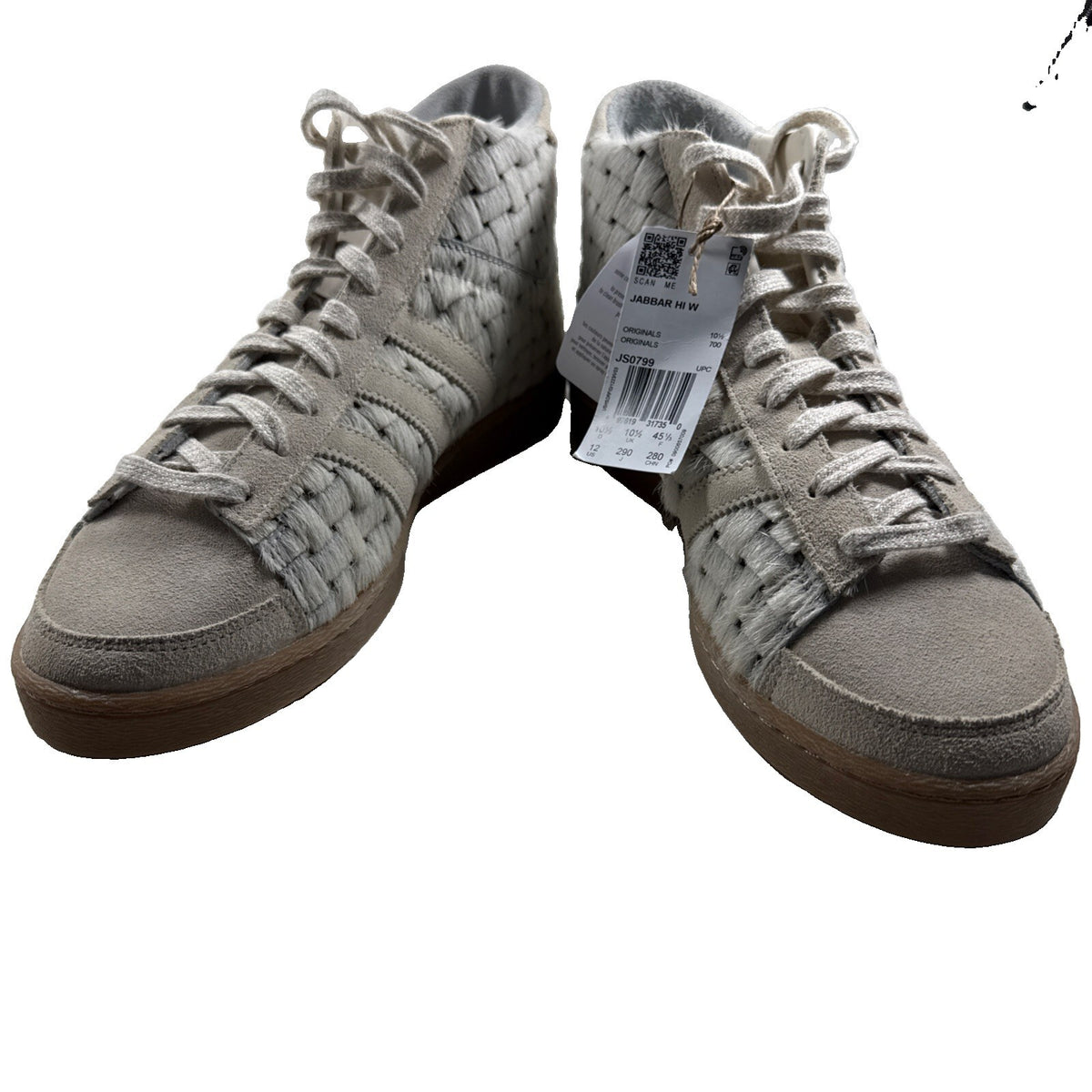 adidas Jabbar Hi  Womens Off White Sneakers Size 12 JS0799 Pony Hair NWT