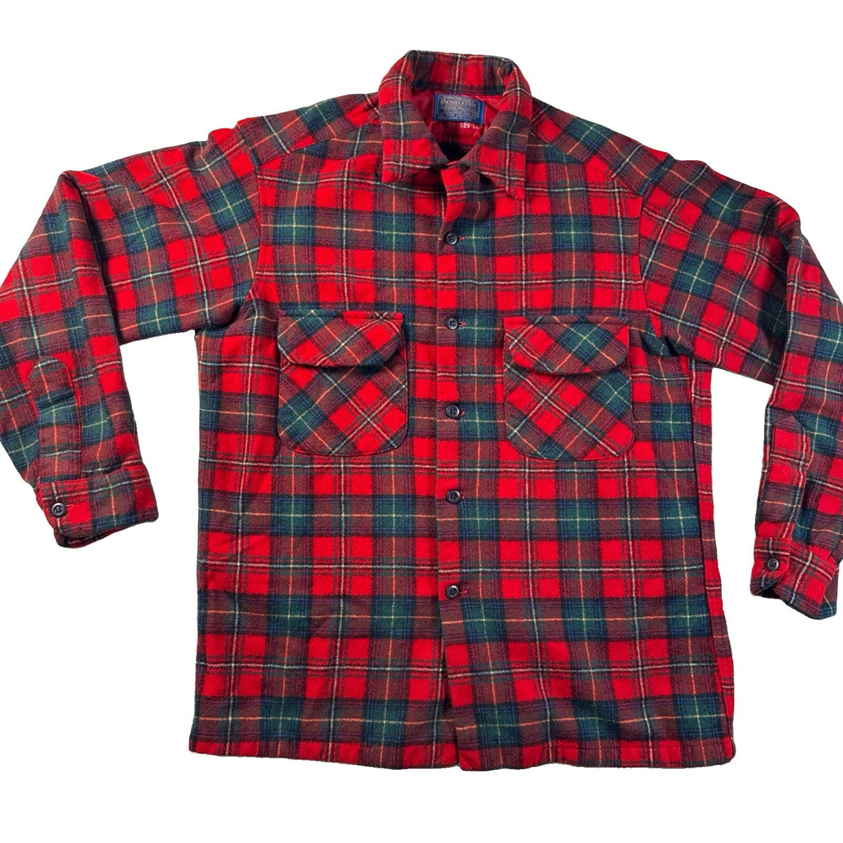 Men Pendleton 70's Check Flannel Plaid Shirt Red× Navy Wool Size M Pre Owned