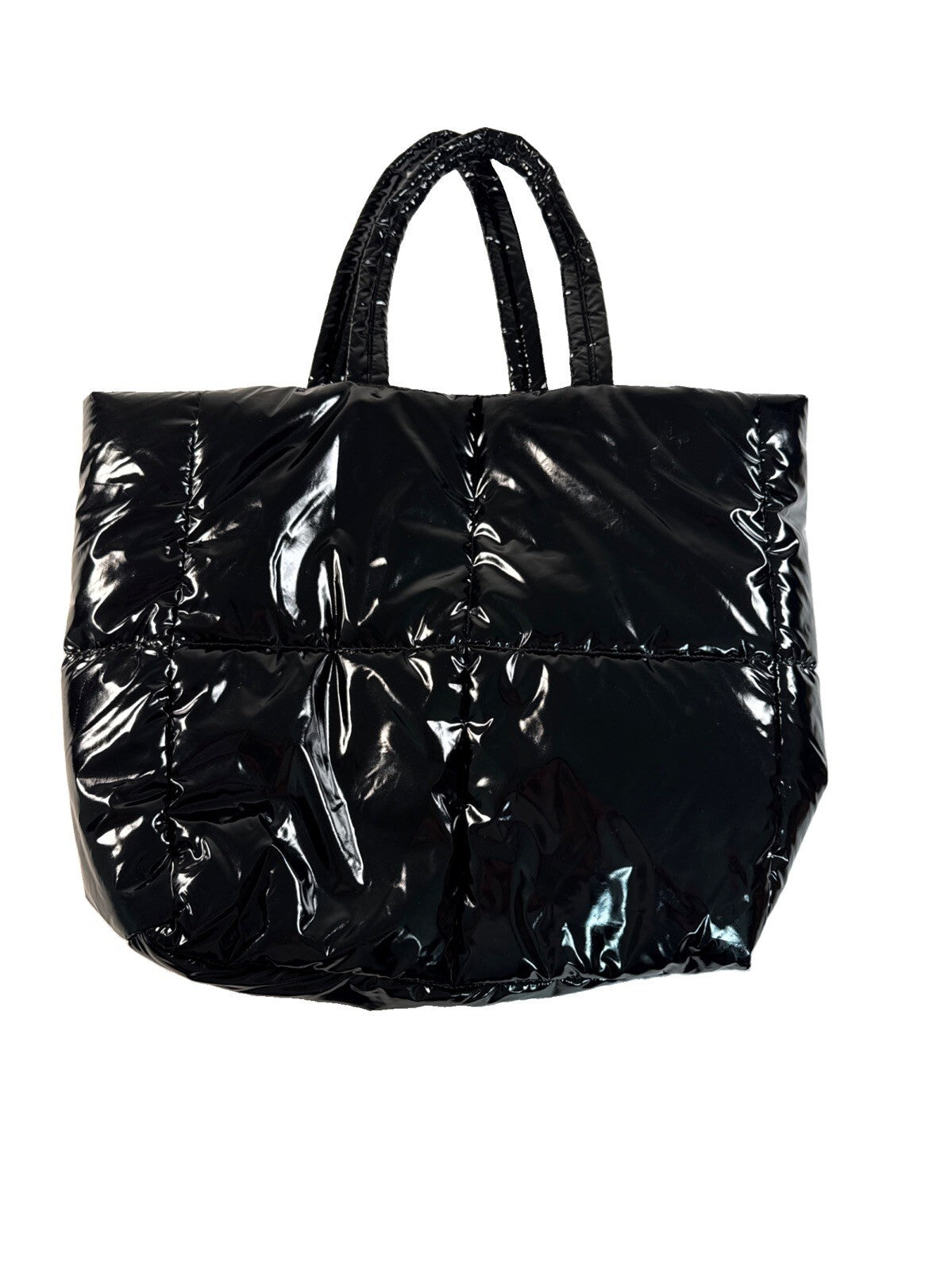 H&M Tote Shoulder Bag Purse Black Puffy Nylon Pre Owned