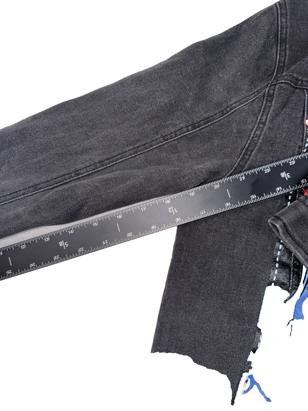 Black Pike Men Painted Graffiti, Embroidered Denim Jacket Black Size-S Pre Owned