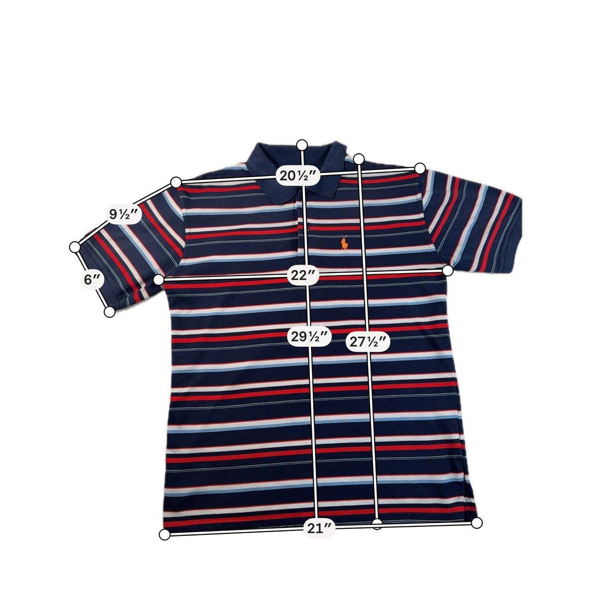 Polo Ralph Lauren Polo Shirt Blue & White Red Striped W/ Pony XL Youth Pre-Owned