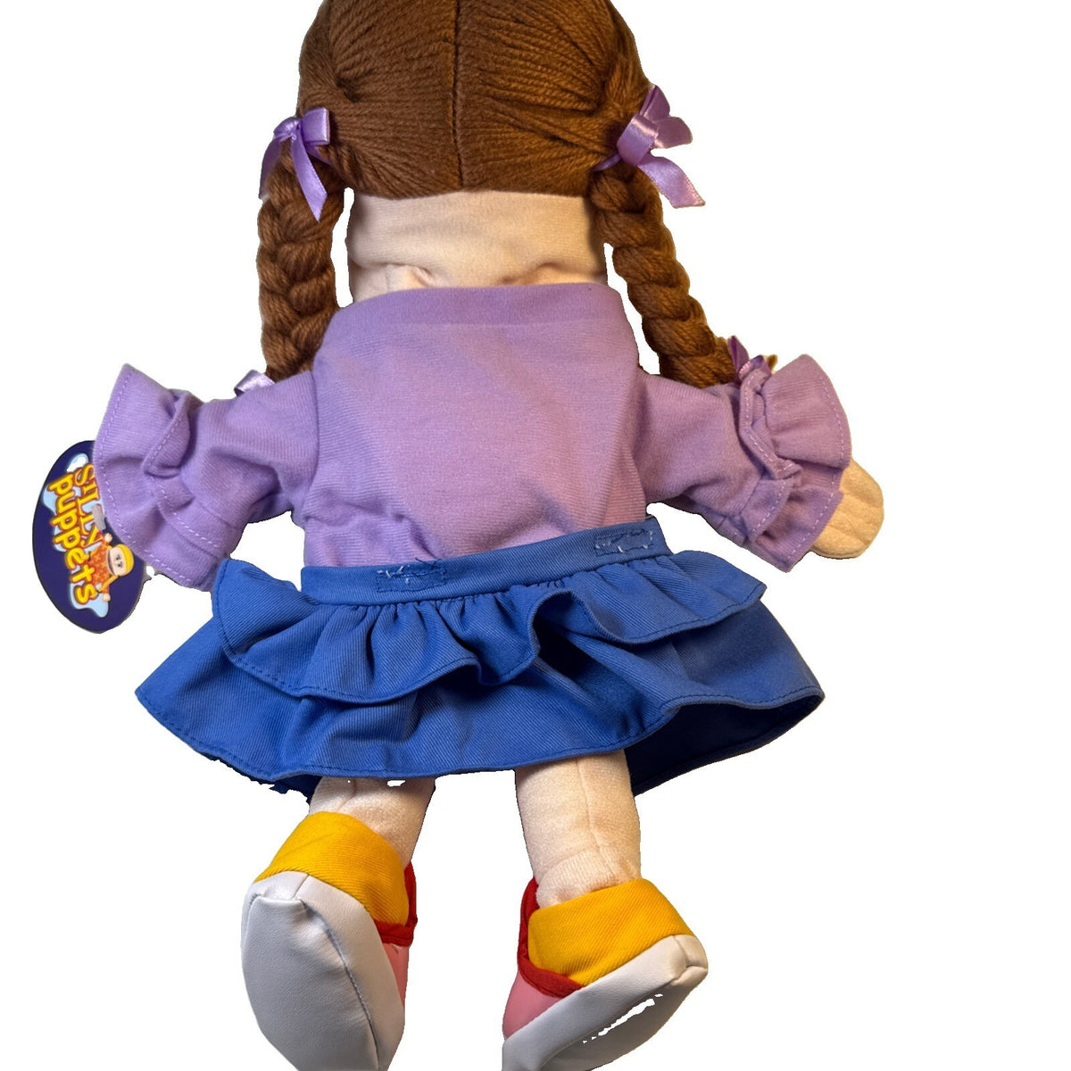 Silly Puppets “Amy” puppet Soft Body Brown Braided Pigtails Green Eyes New