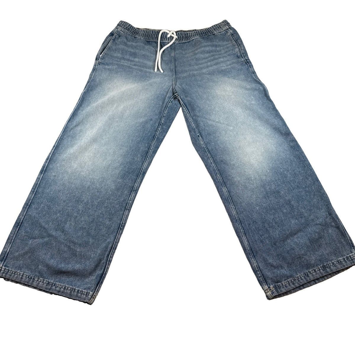 H&M Women's Wide-Leg Denim Jeans Size LDrawstring Waist Streetwear Pre Owned