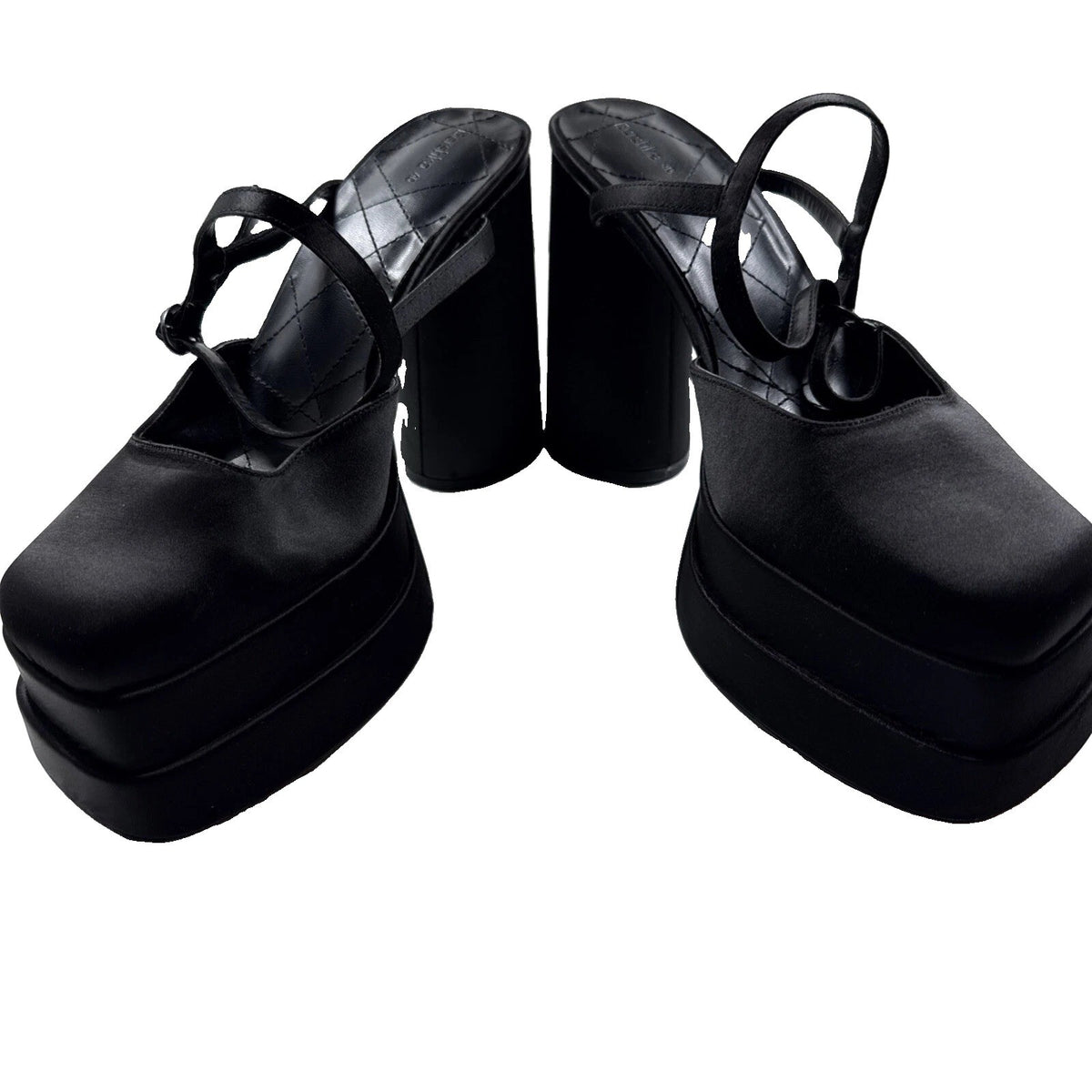 Bershka Women Square Toe Block Heeled Platform Heels in Black SIZE 9 Pre Owned
