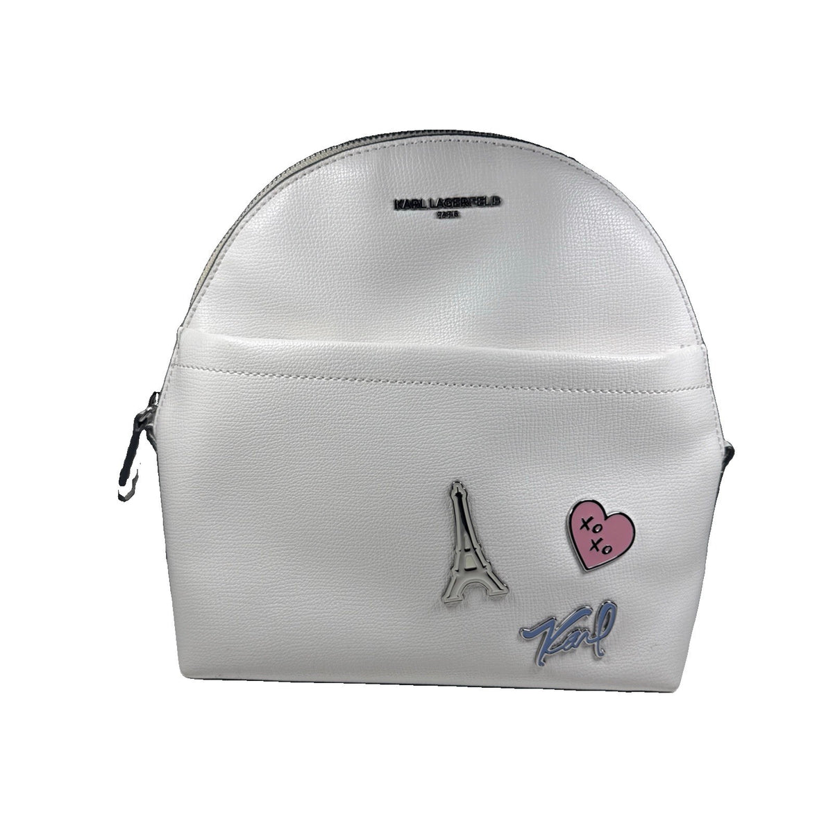 Karl Lagerfeld Paris Maybelle Backpack Bright White With Pins Of Eiffel Tow New