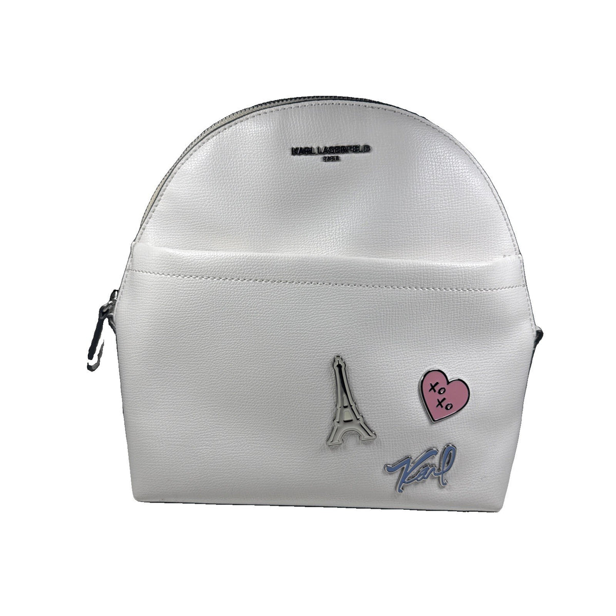 Karl Lagerfeld Paris Maybelle Backpack Bright White With Pins Of Eiffel Tow New