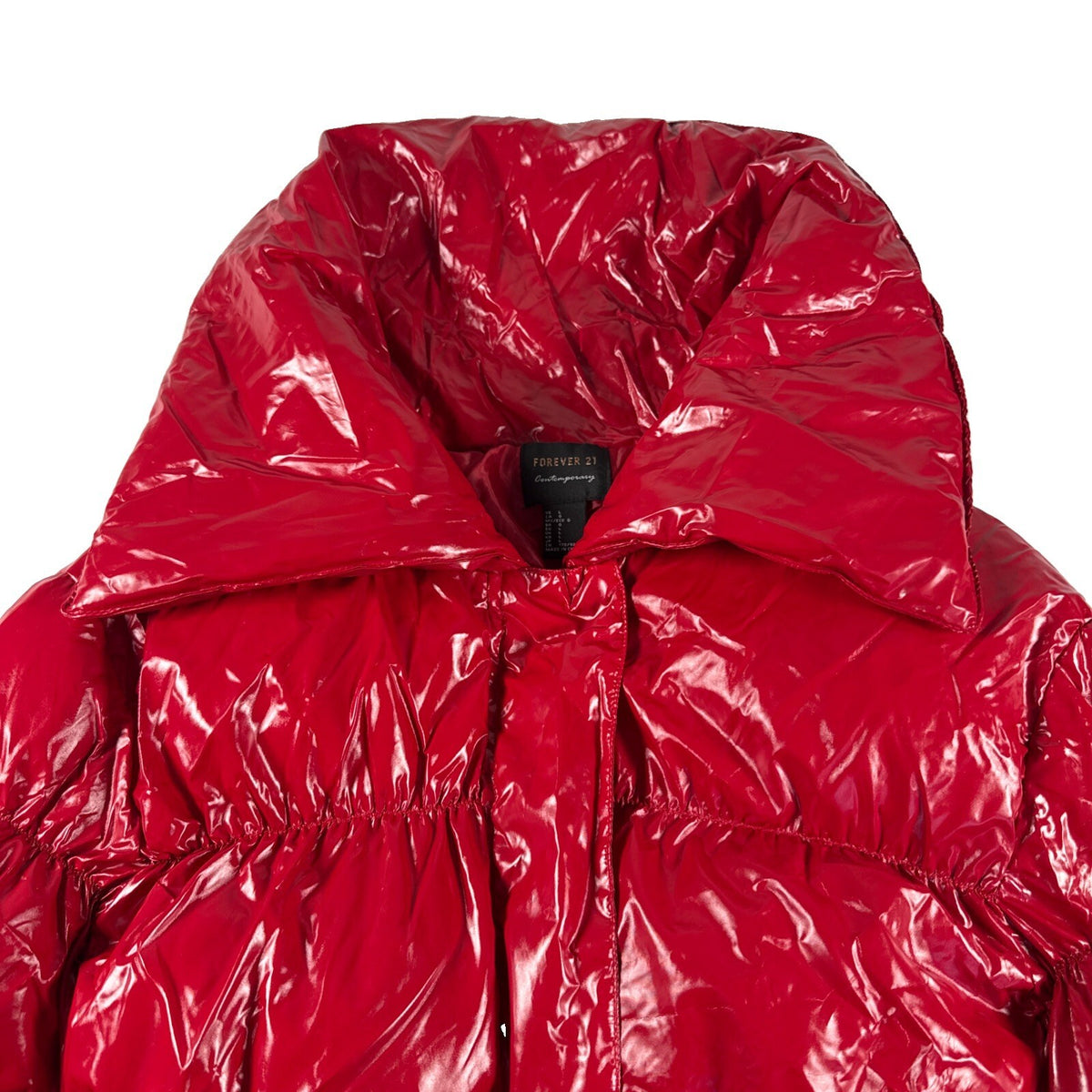 Forever 21  Full Zip-Up Shiny Pink Puffer Jacket Women S