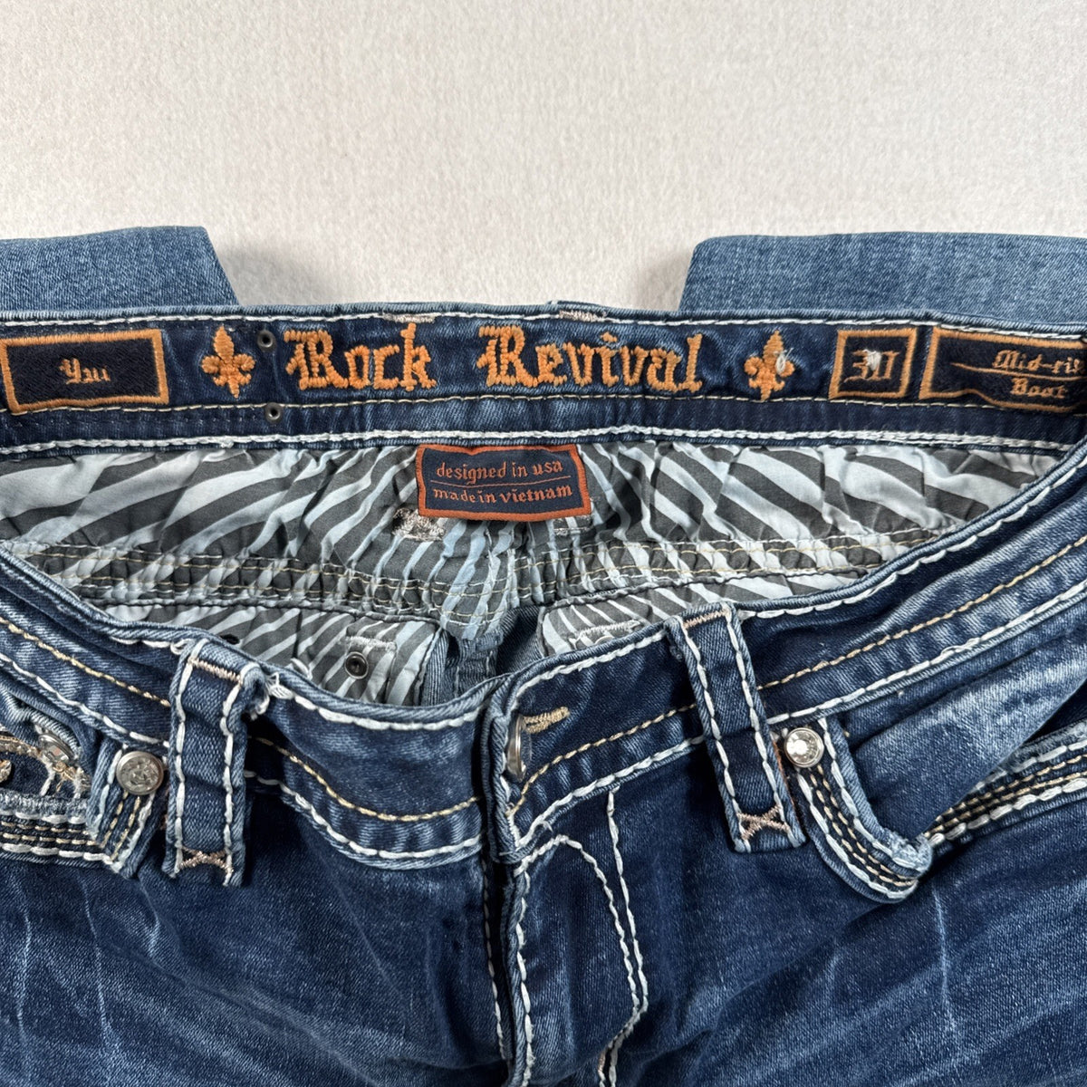Rock Revival Mens Blue Jeans Size 31 Boot Cut Mid Rise Pre Own