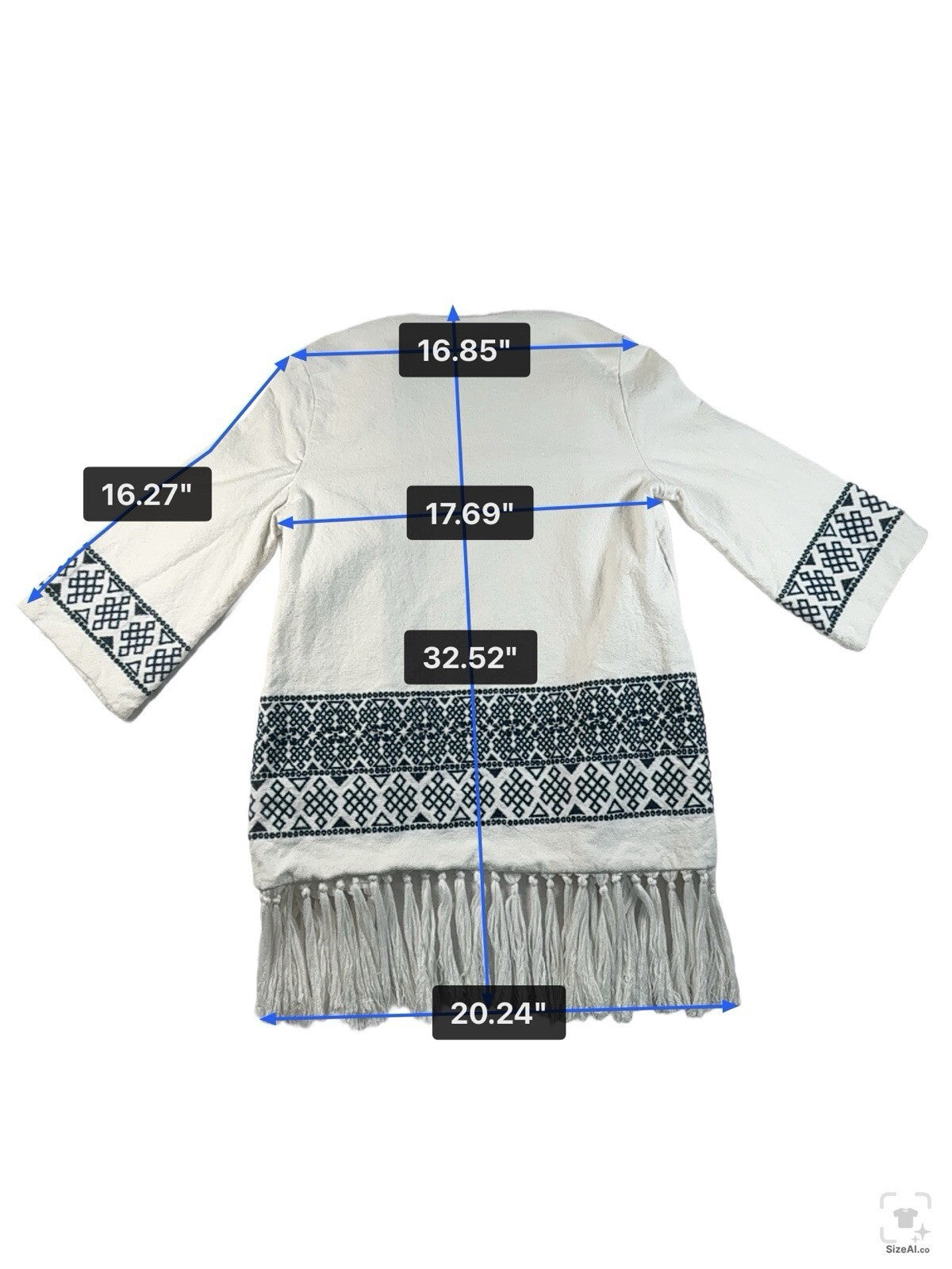 Zara Aztec Embroidered Fringe Jacket in Optic White Sz M Pre Owned