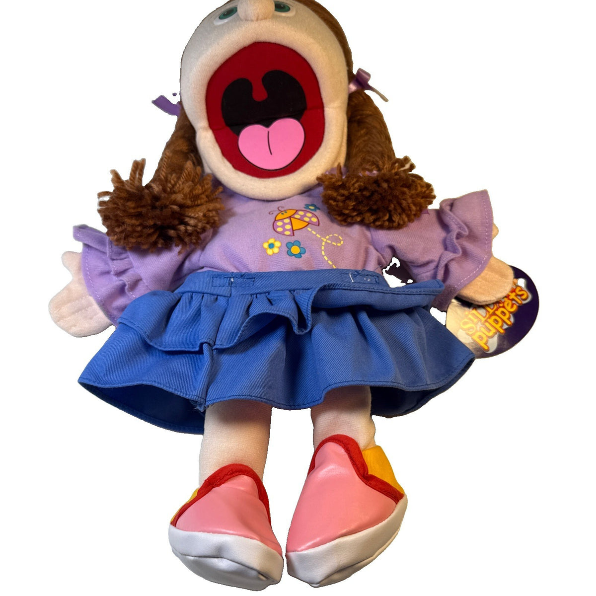 Silly Puppets “Amy” puppet Soft Body Brown Braided Pigtails Green Eyes New