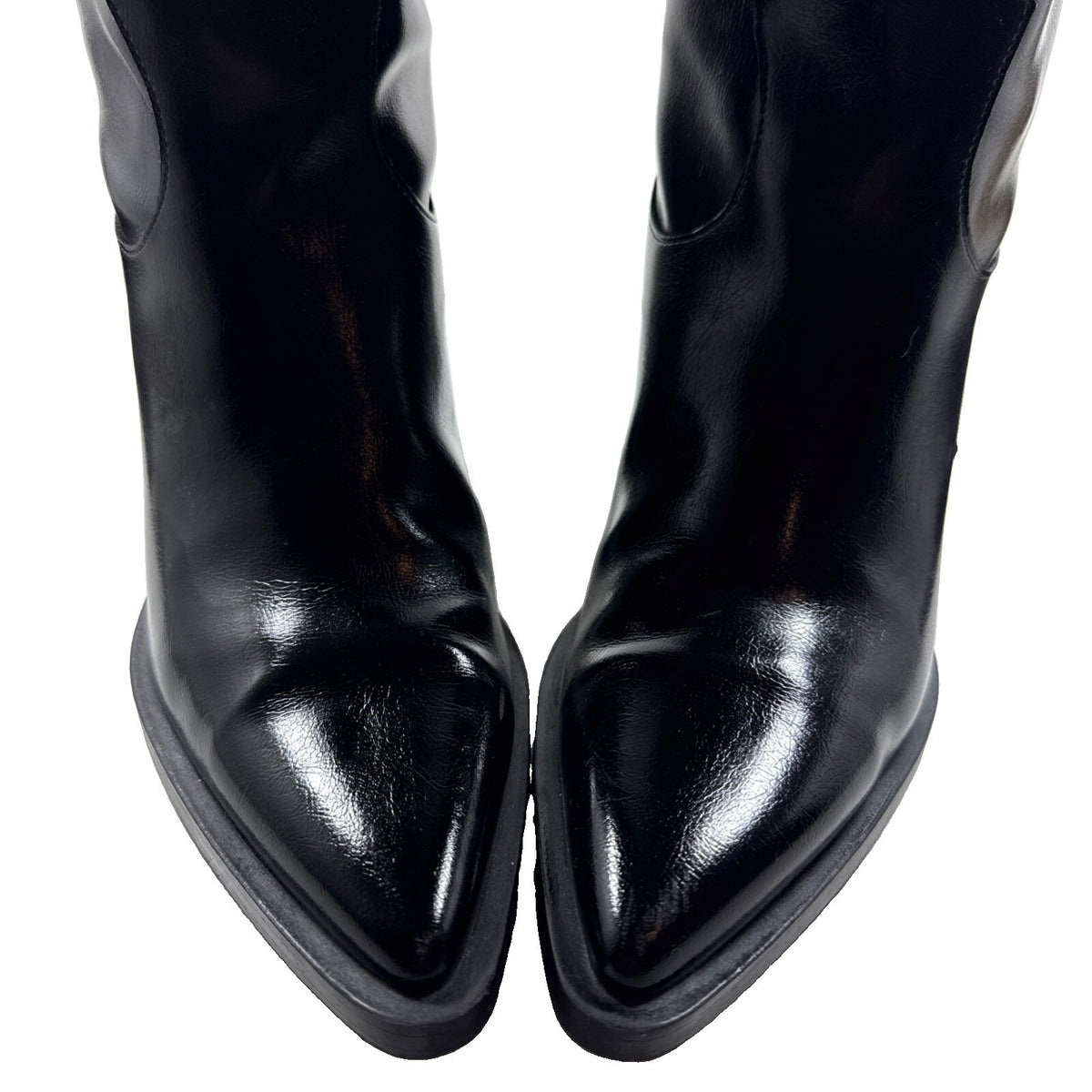Zara Knee High Black Leather Cowboy Boots Classic Size 10 Pre Owned